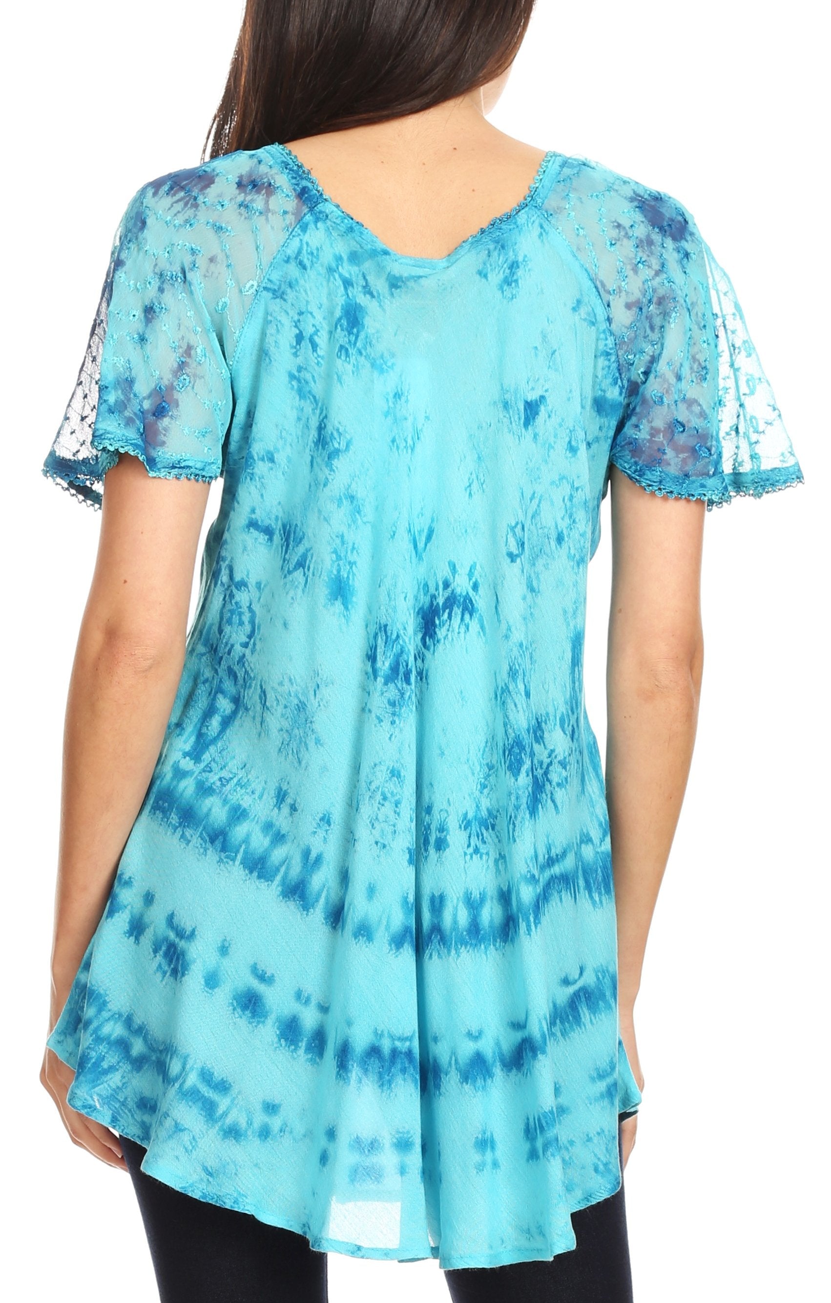 Sakkas Allegra Women's Short Sleeve Loose Fit Casual Tie Dye Blouse Tunic Shirt - Concordia Style Boutique