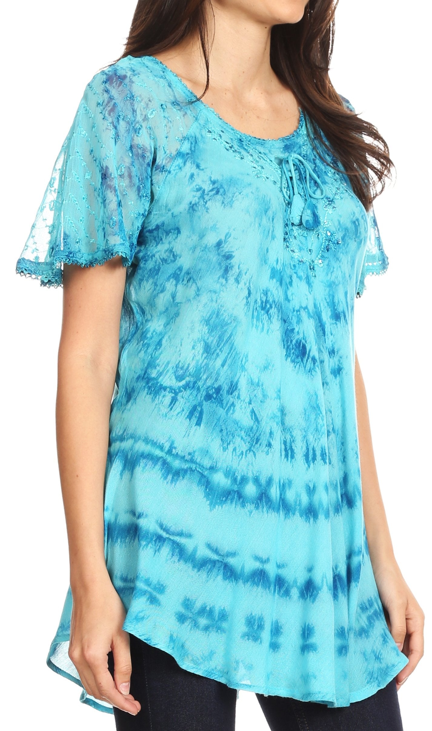 Sakkas Allegra Women's Short Sleeve Loose Fit Casual Tie Dye Blouse Tunic Shirt - Concordia Style Boutique