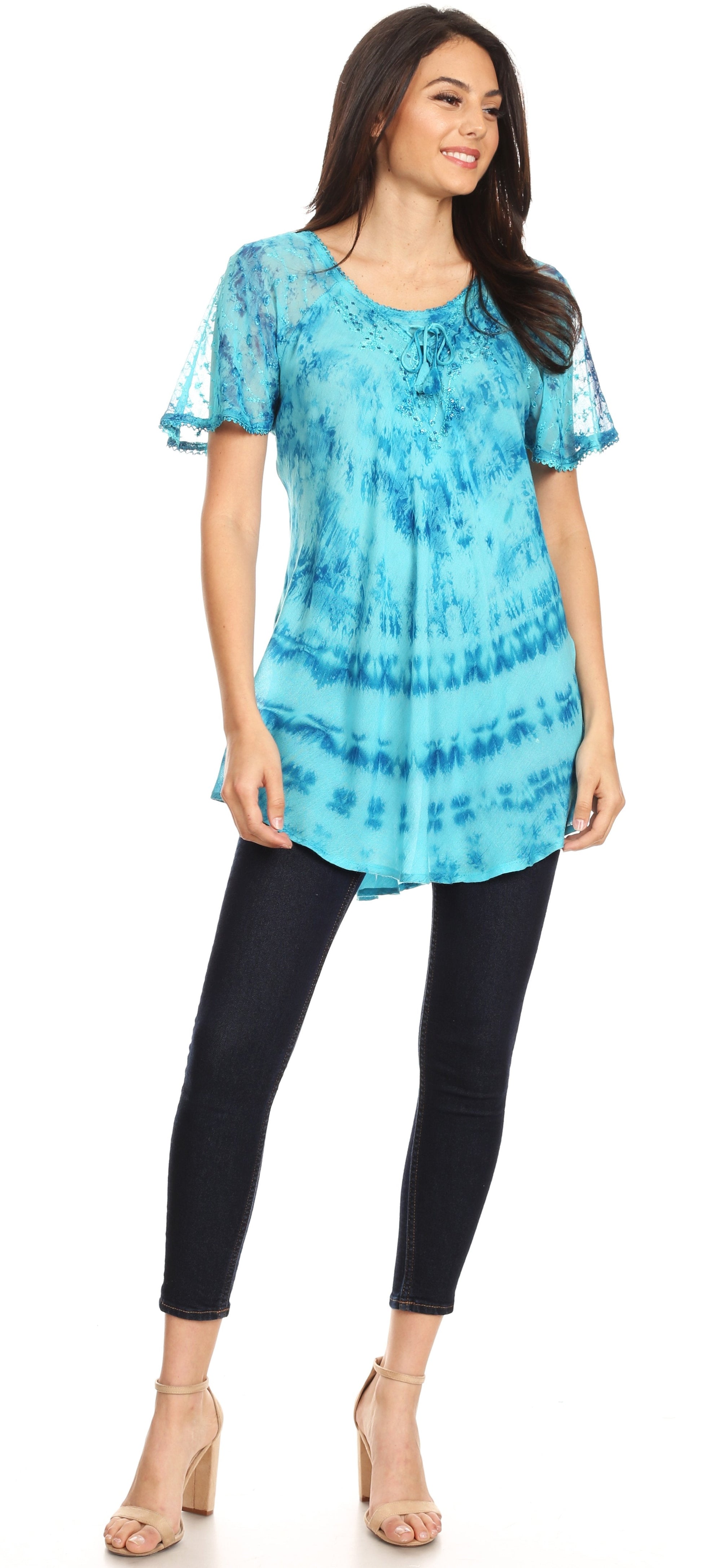 Sakkas Allegra Women's Short Sleeve Loose Fit Casual Tie Dye Blouse Tunic Shirt - Concordia Style Boutique