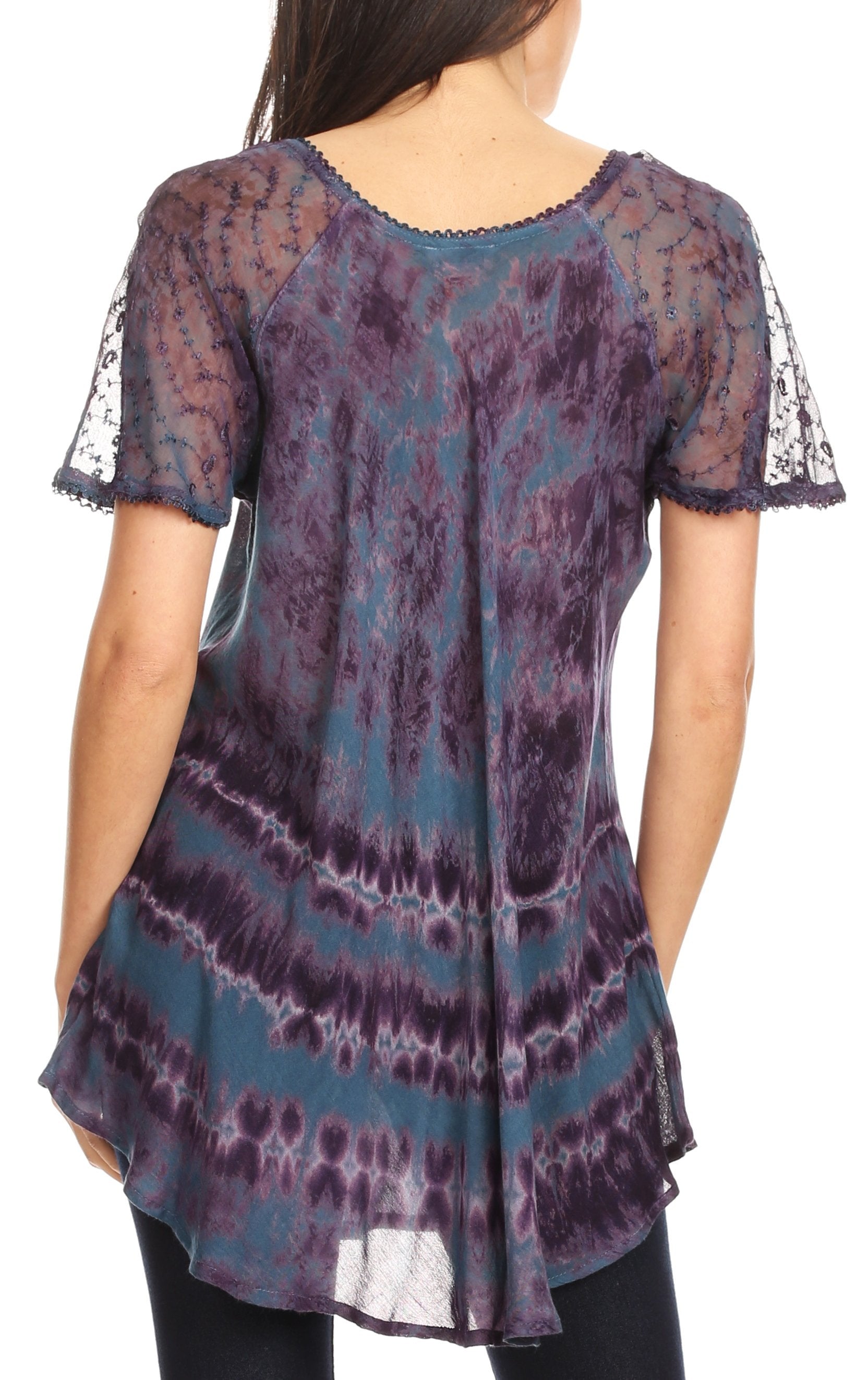 Sakkas Allegra Women's Short Sleeve Loose Fit Casual Tie Dye Blouse Tunic Shirt - Concordia Style Boutique