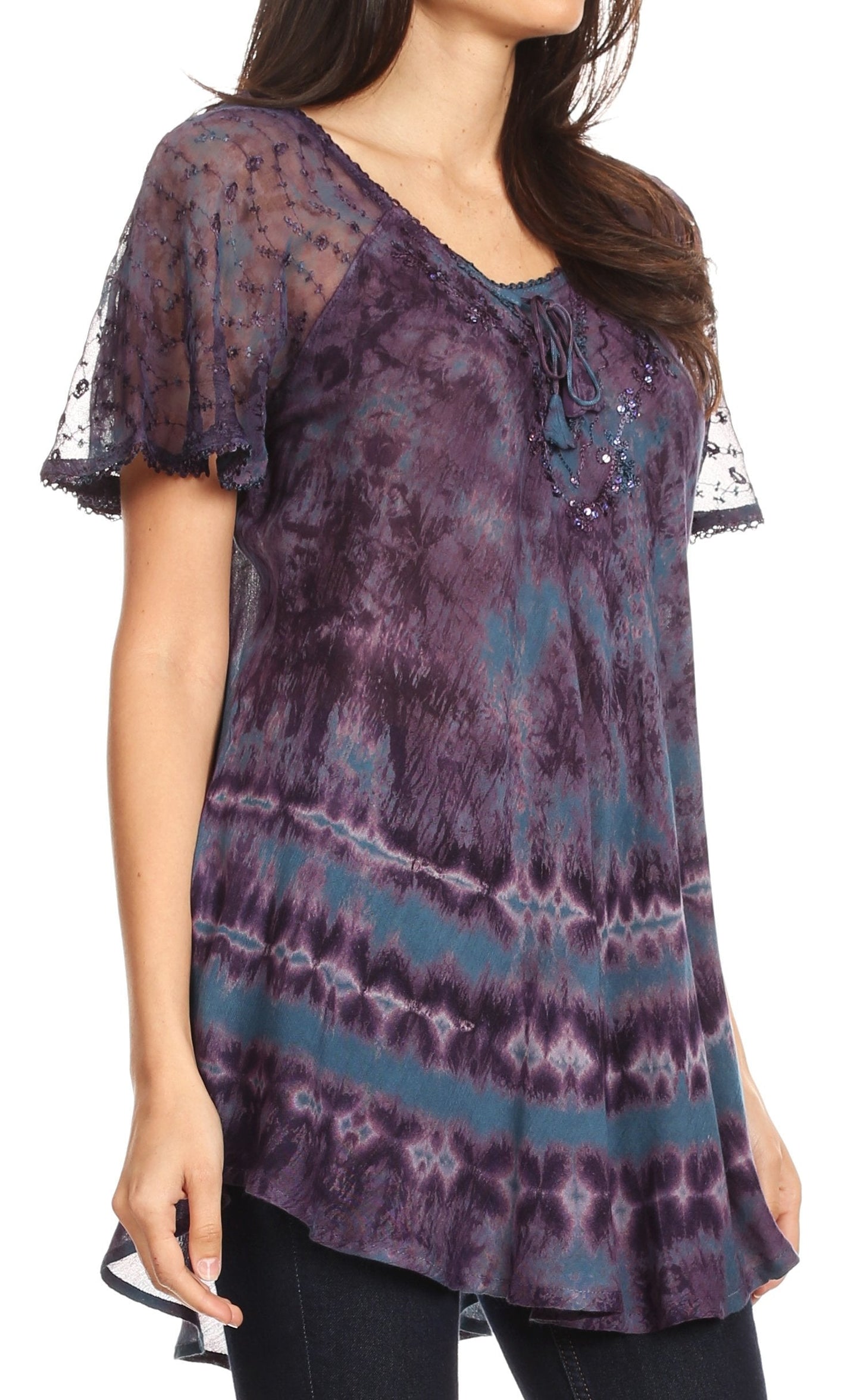 Sakkas Allegra Women's Short Sleeve Loose Fit Casual Tie Dye Blouse Tunic Shirt - Concordia Style Boutique
