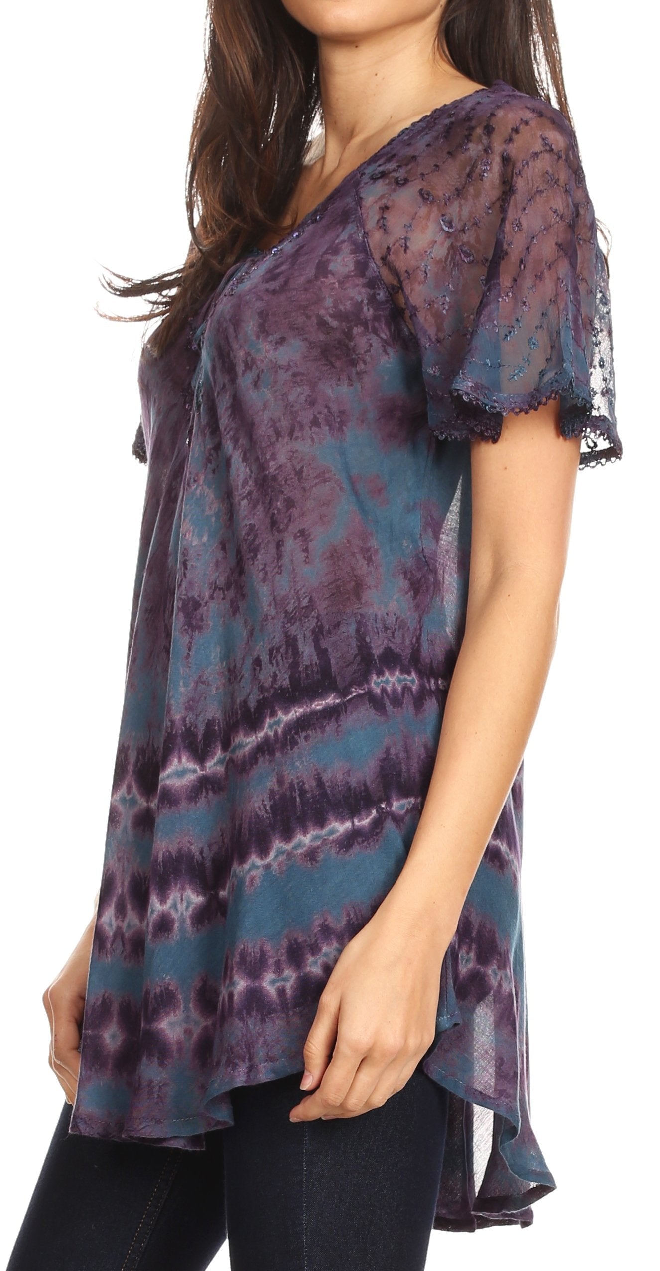 Sakkas Allegra Women's Short Sleeve Loose Fit Casual Tie Dye Blouse Tunic Shirt - Concordia Style Boutique