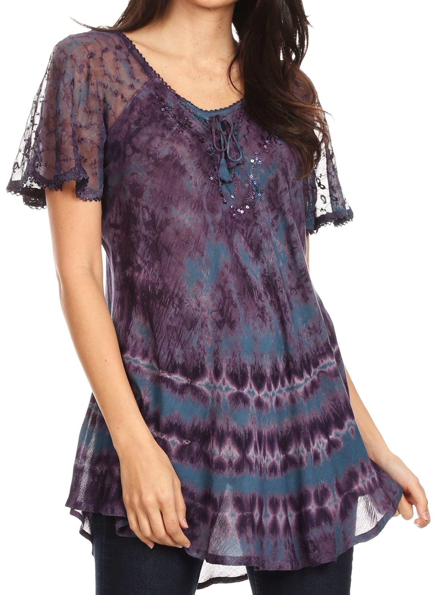 Sakkas Allegra Women's Short Sleeve Loose Fit Casual Tie Dye Blouse Tunic Shirt - Concordia Style Boutique