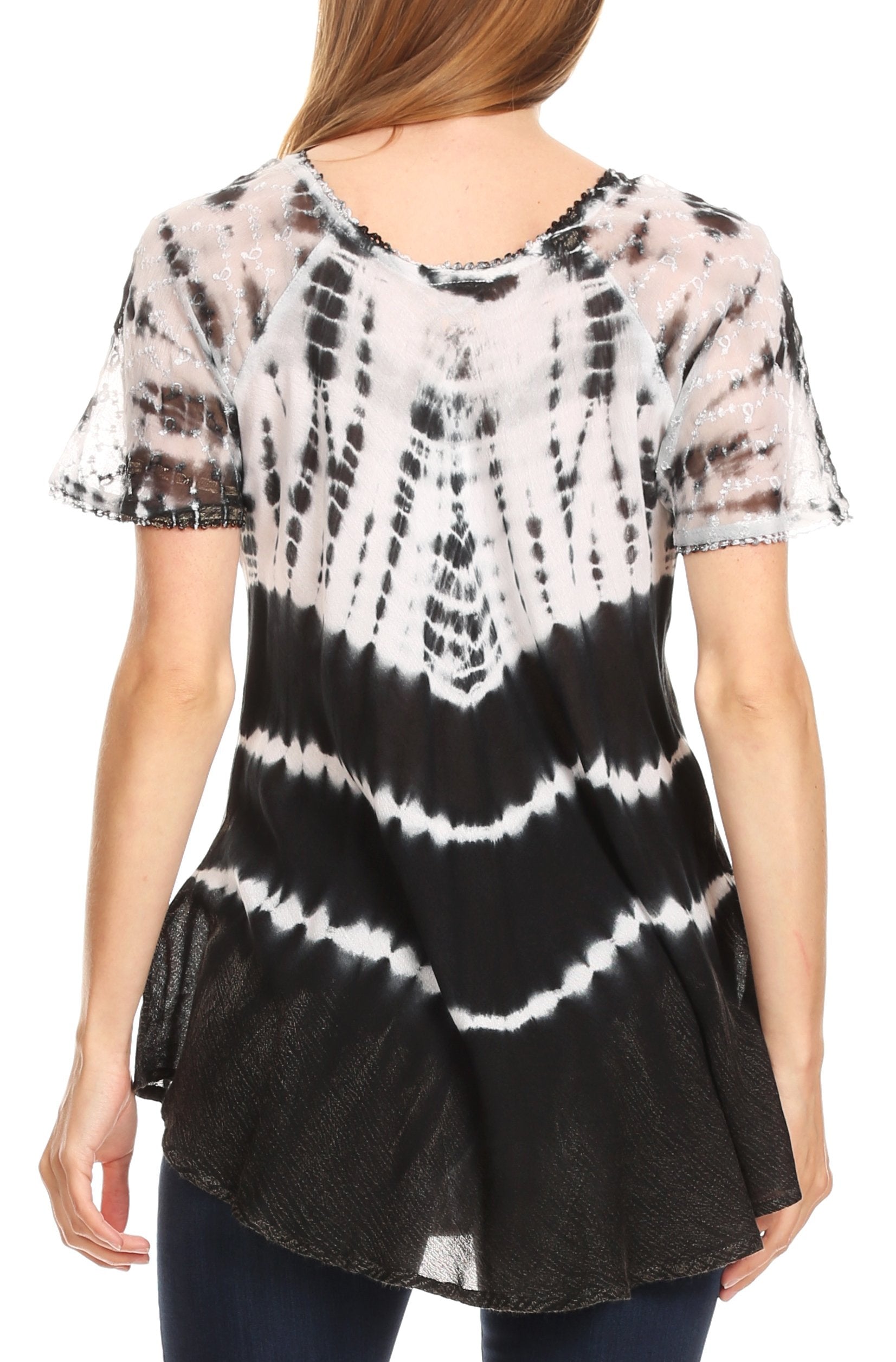 Sakkas Allegra Women's Short Sleeve Loose Fit Casual Tie Dye Blouse Tunic Shirt - Concordia Style Boutique