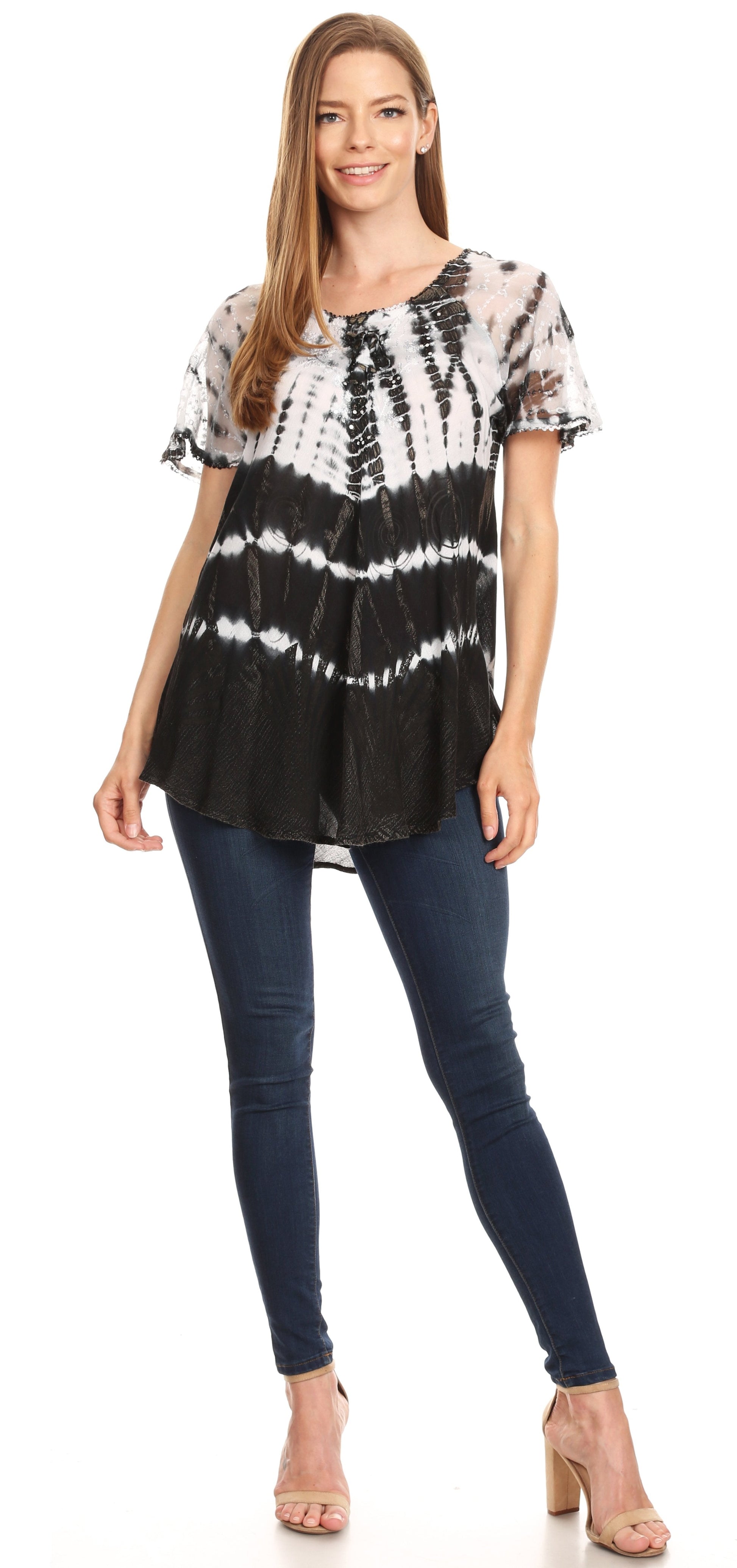 Sakkas Allegra Women's Short Sleeve Loose Fit Casual Tie Dye Blouse Tunic Shirt - Concordia Style Boutique