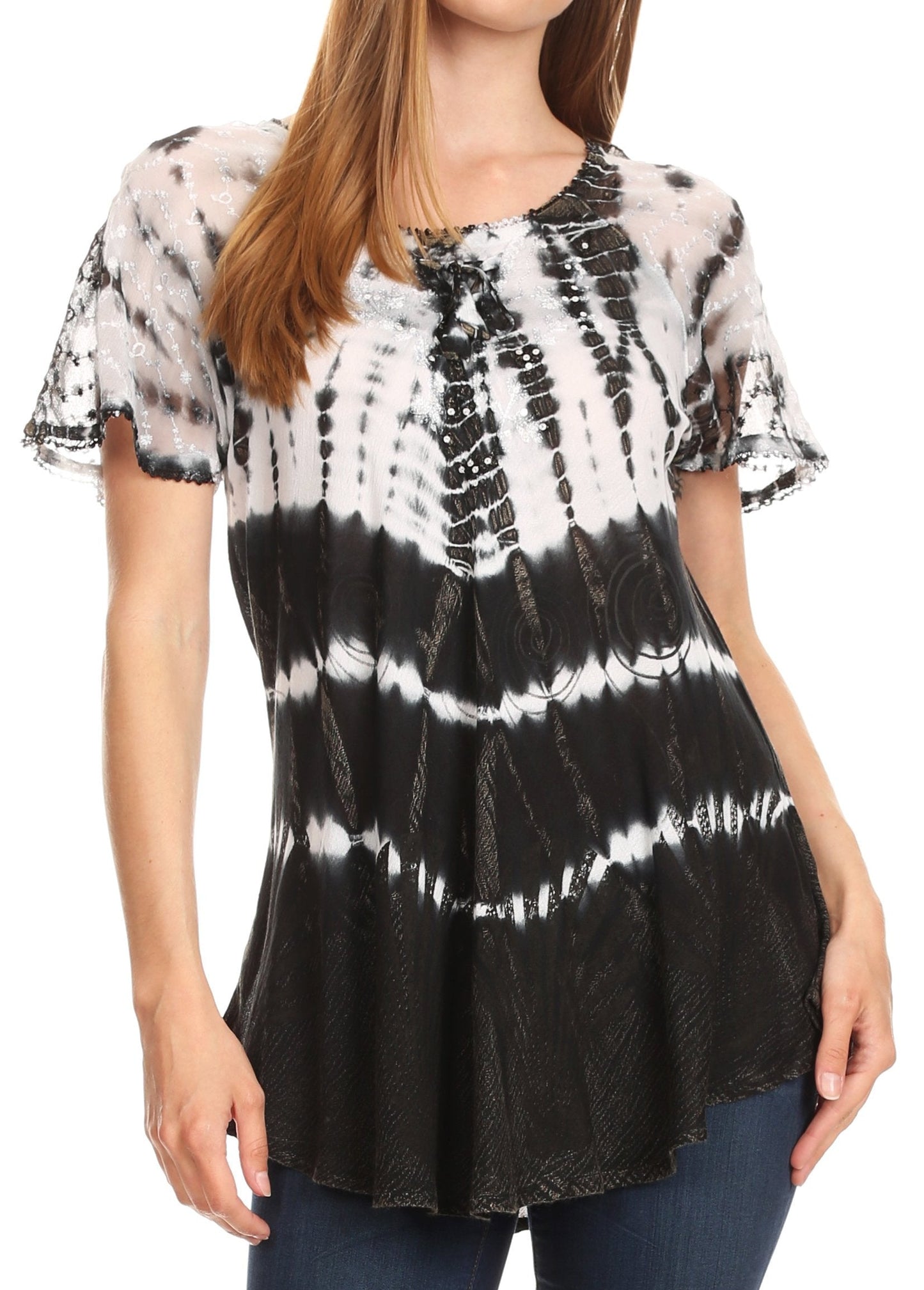 Sakkas Allegra Women's Short Sleeve Loose Fit Casual Tie Dye Blouse Tunic Shirt - Concordia Style Boutique