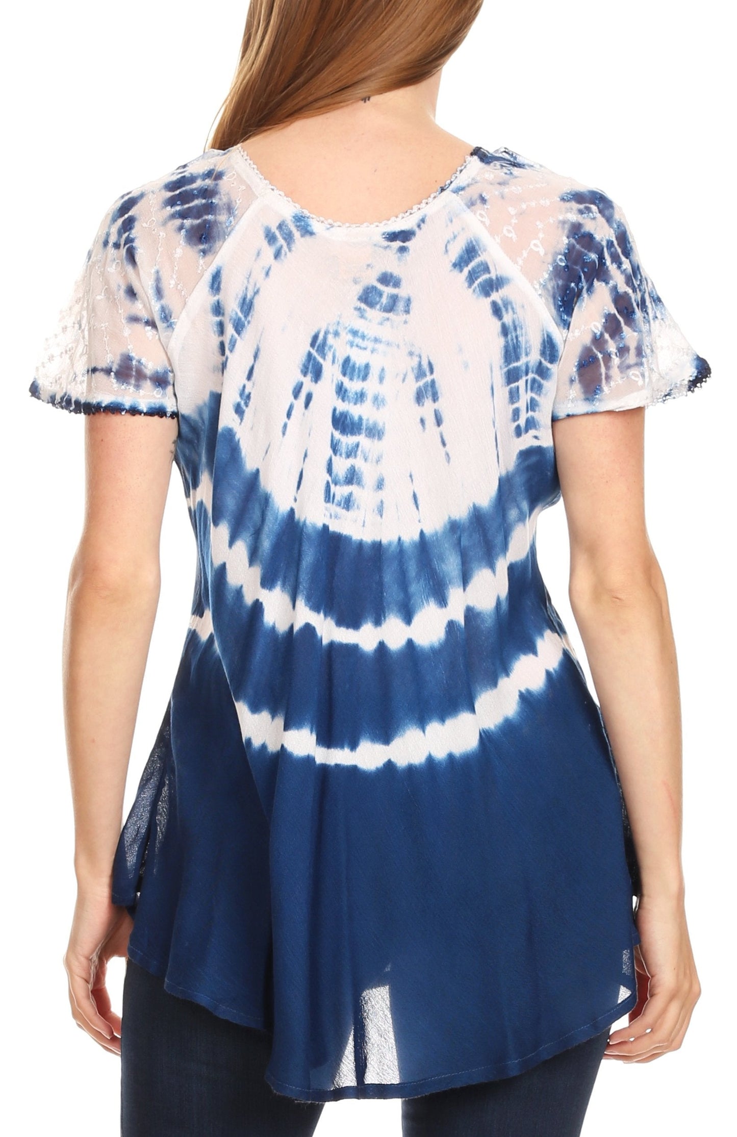 Sakkas Allegra Women's Short Sleeve Loose Fit Casual Tie Dye Blouse Tunic Shirt - Concordia Style Boutique
