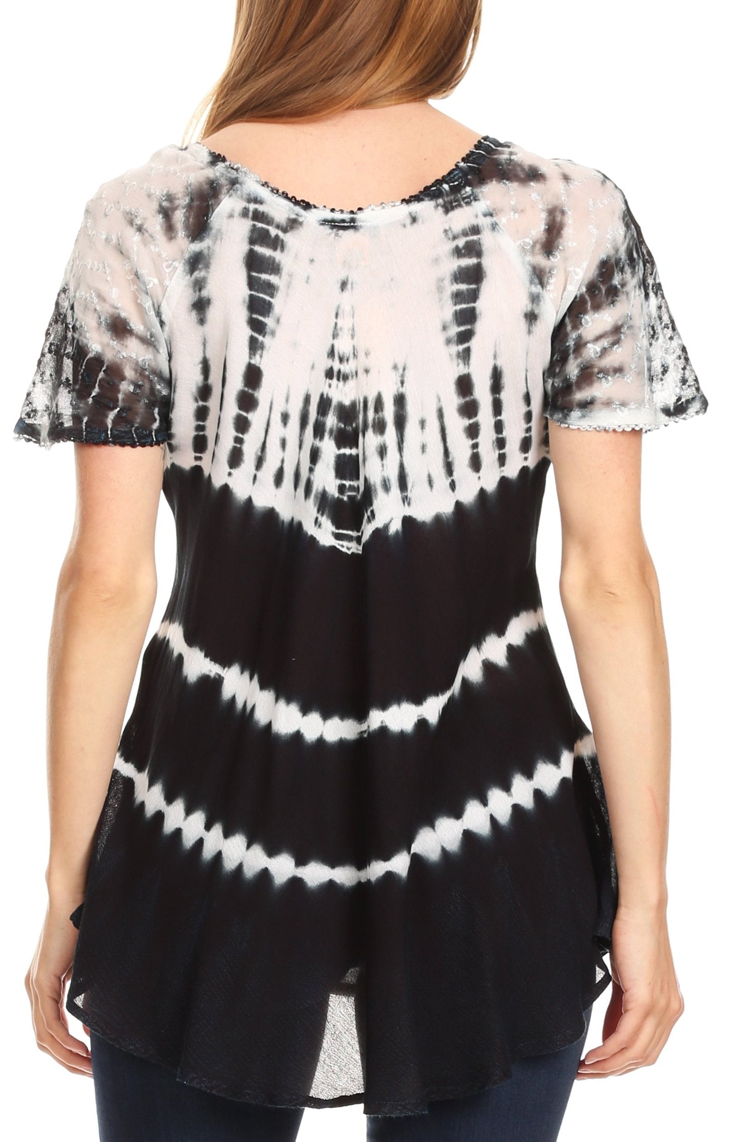 Sakkas Allegra Women's Short Sleeve Loose Fit Casual Tie Dye Blouse Tunic Shirt - Concordia Style Boutique