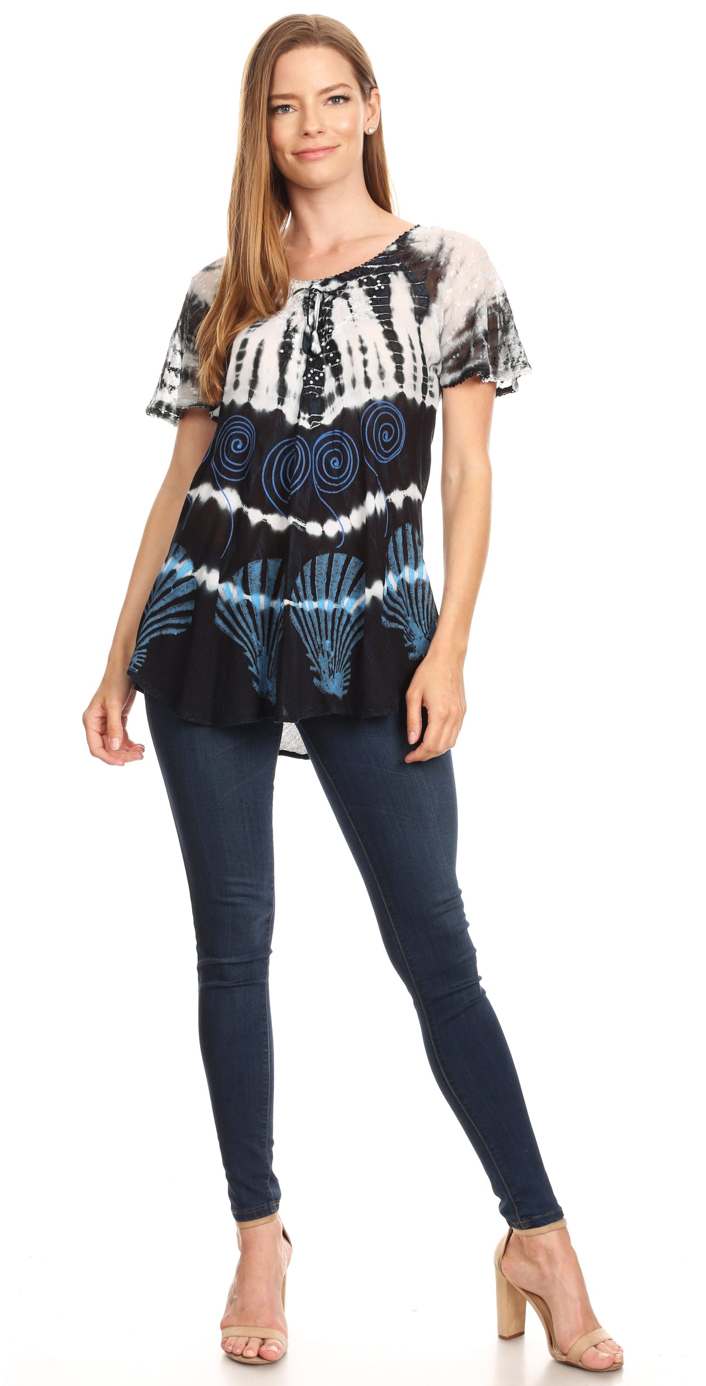 Sakkas Allegra Women's Short Sleeve Loose Fit Casual Tie Dye Blouse Tunic Shirt - Concordia Style Boutique