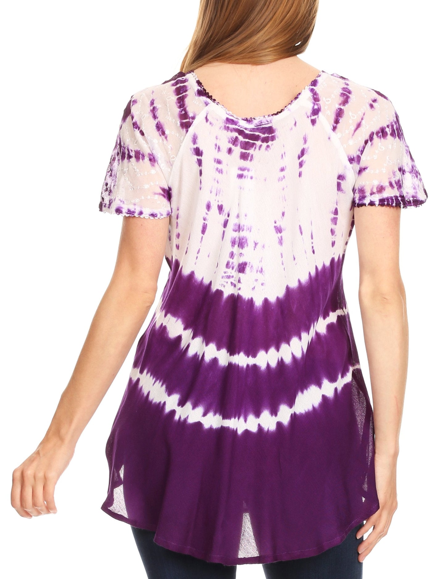 Sakkas Allegra Women's Short Sleeve Loose Fit Casual Tie Dye Blouse Tunic Shirt - Concordia Style Boutique