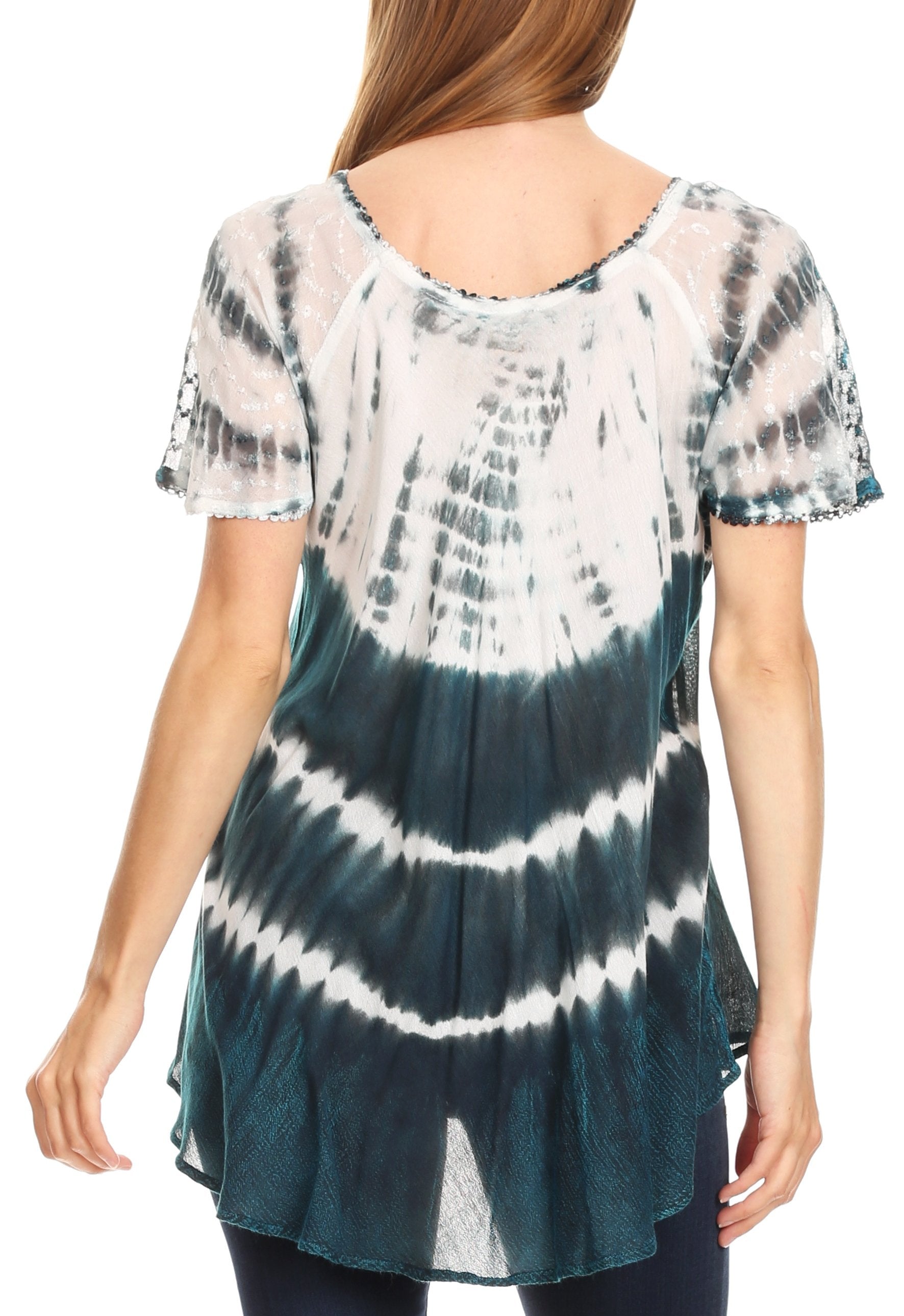 Sakkas Allegra Women's Short Sleeve Loose Fit Casual Tie Dye Blouse Tunic Shirt - Concordia Style Boutique