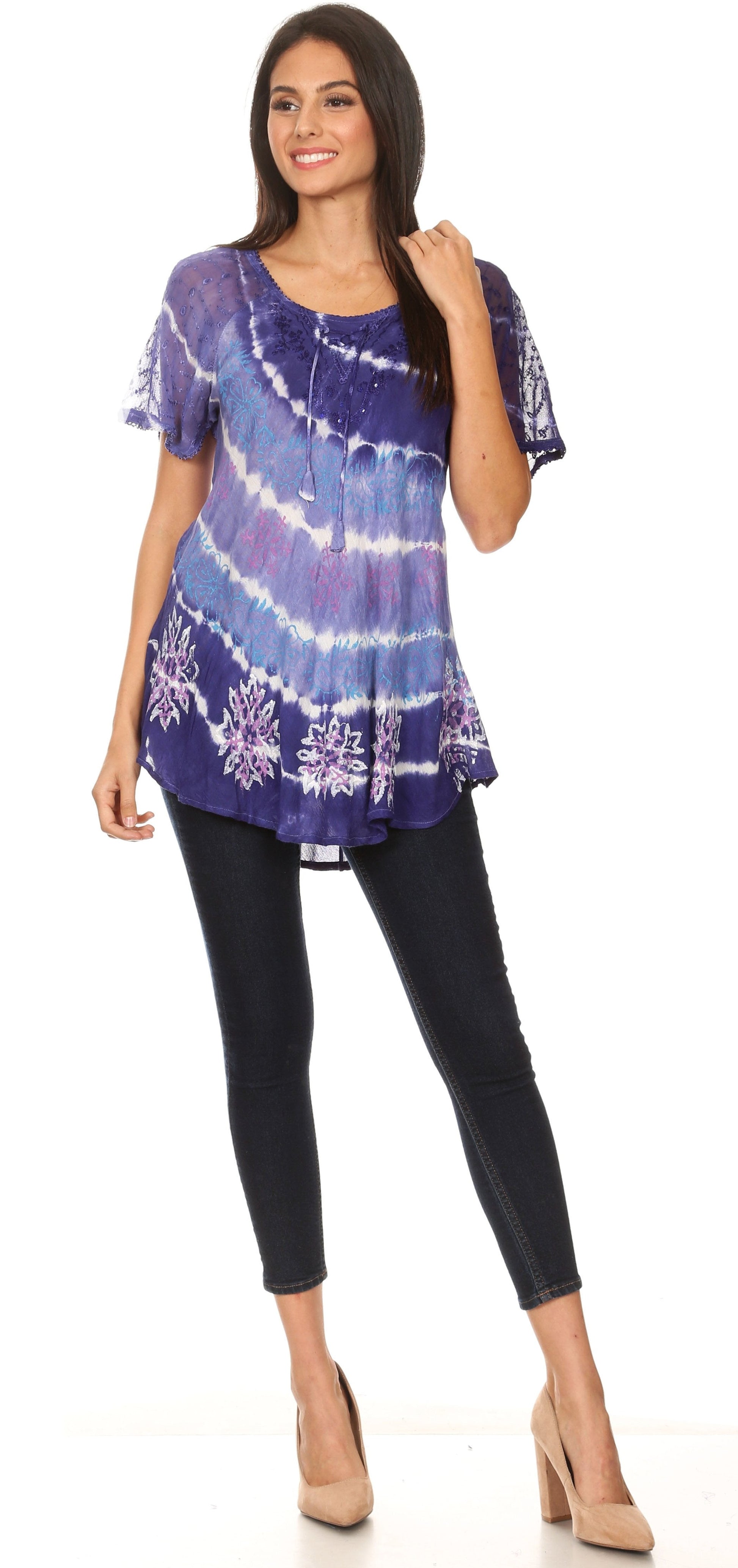 Sakkas Aline Women's Short Sleeve Casual Light Loose Scoop Neck Top Blouse Shirt - Concordia Style Boutique