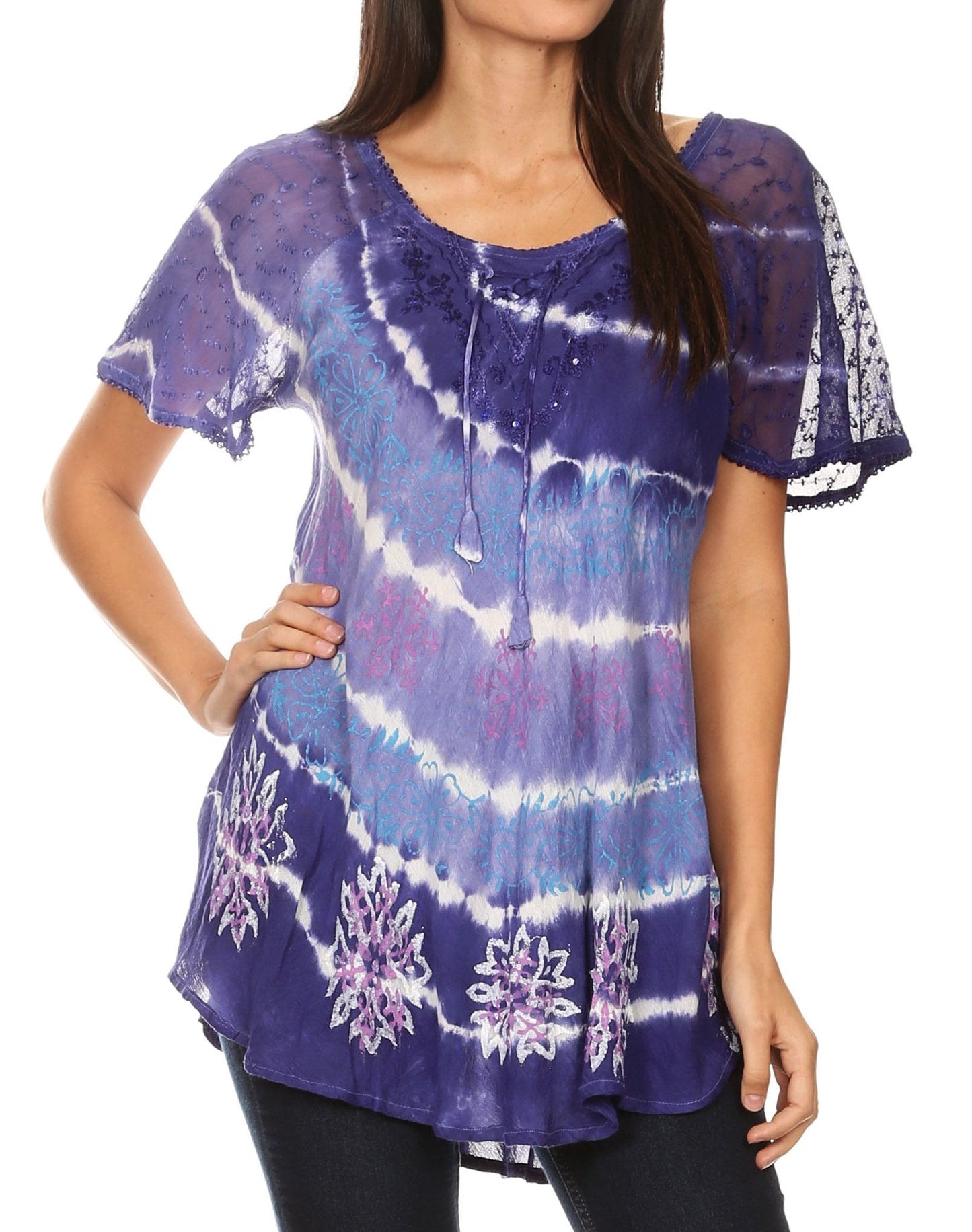 Sakkas Aline Women's Short Sleeve Casual Light Loose Scoop Neck Top Blouse Shirt - Concordia Style Boutique