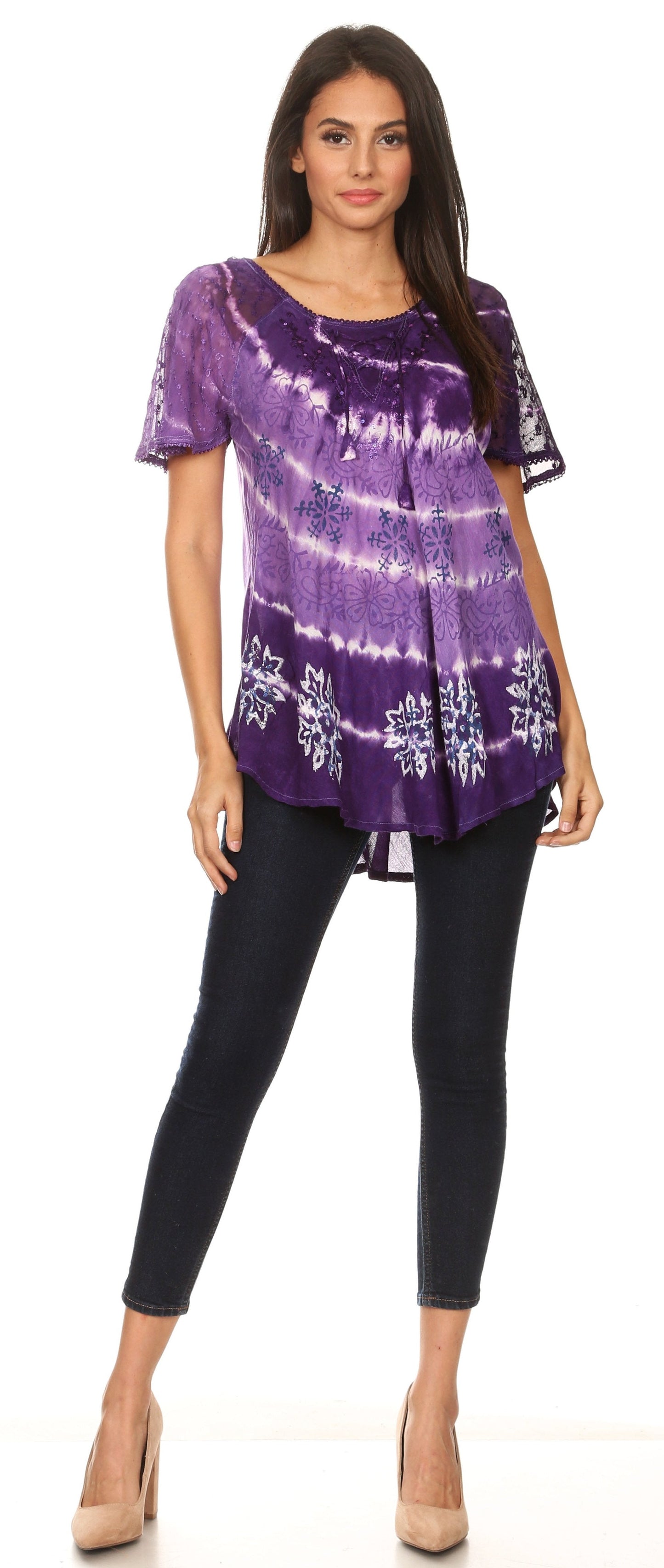 Sakkas Aline Women's Short Sleeve Casual Light Loose Scoop Neck Top Blouse Shirt - Concordia Style Boutique