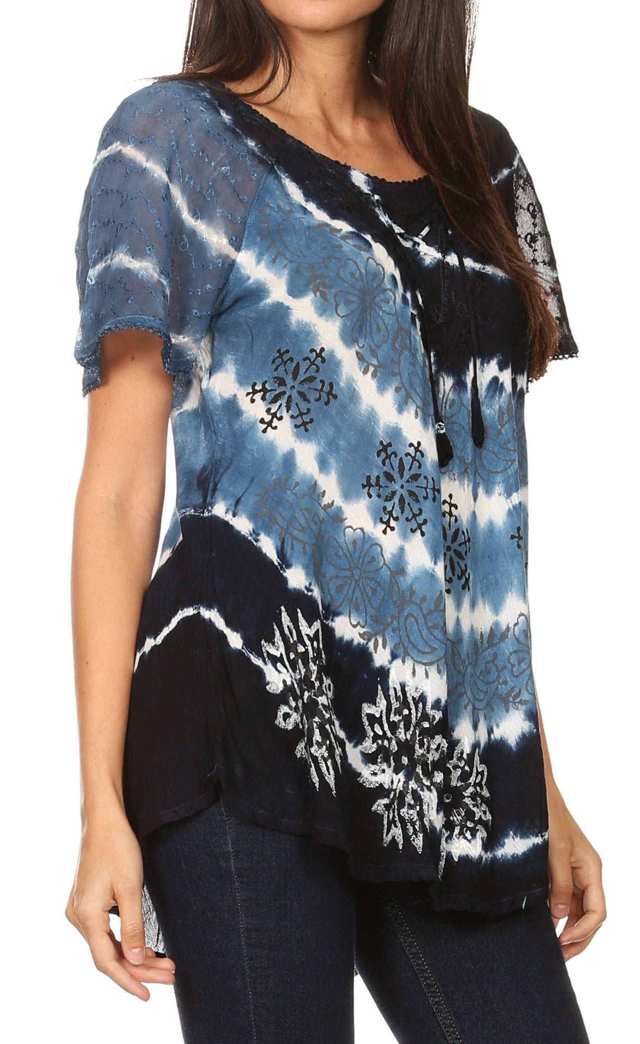 Sakkas Aline Women's Short Sleeve Casual Light Loose Scoop Neck Top Blouse Shirt - Concordia Style Boutique