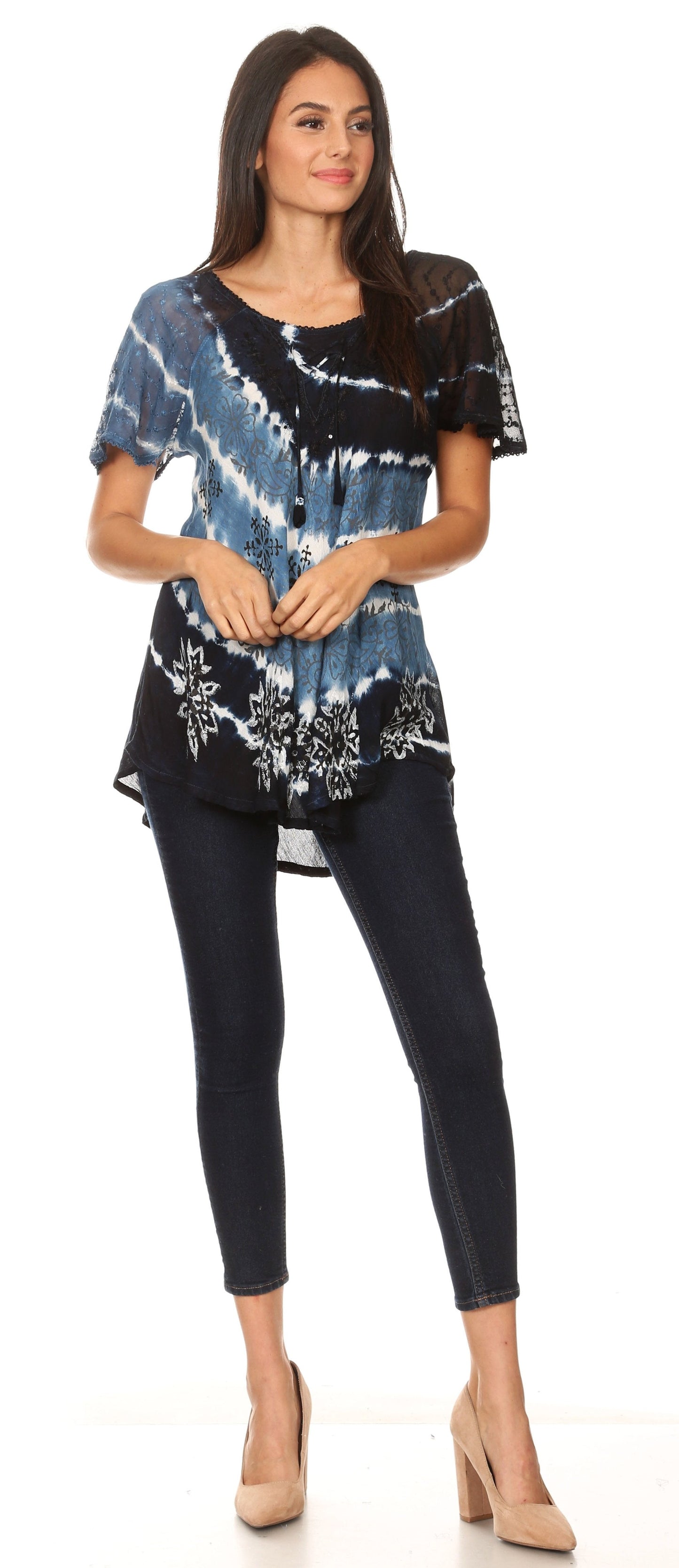 Sakkas Aline Women's Short Sleeve Casual Light Loose Scoop Neck Top Blouse Shirt - Concordia Style Boutique