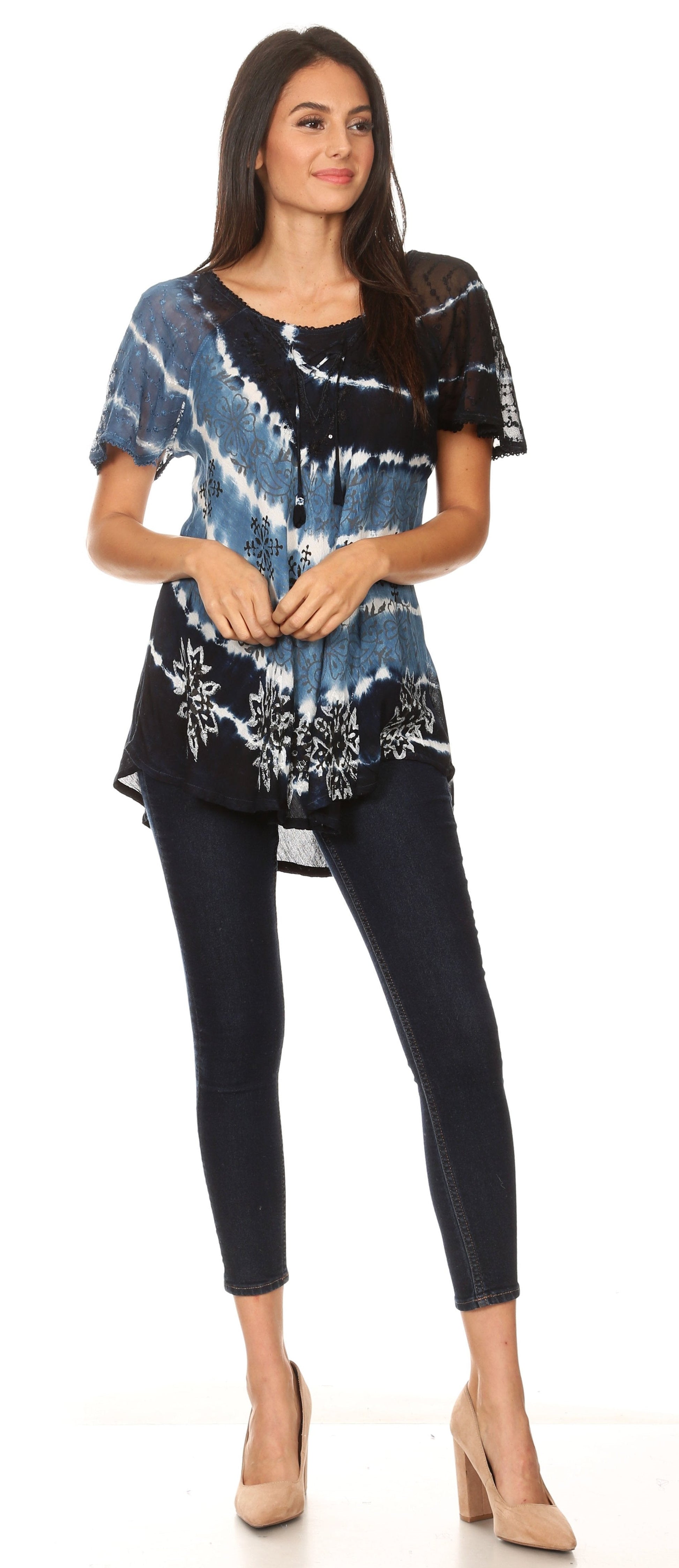 Sakkas Aline Women's Short Sleeve Casual Light Loose Scoop Neck Top Blouse Shirt - Concordia Style Boutique