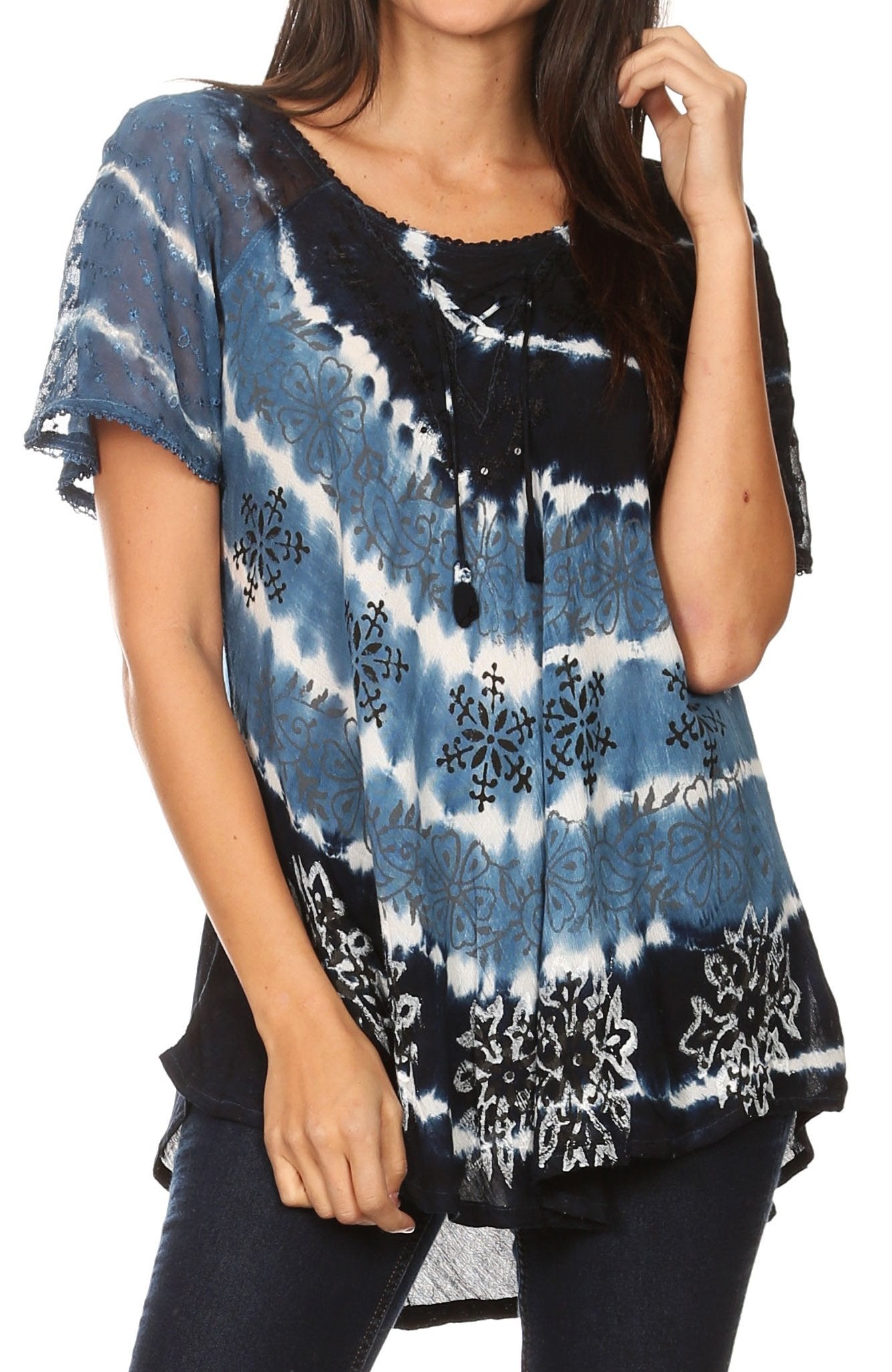 Sakkas Aline Women's Short Sleeve Casual Light Loose Scoop Neck Top Blouse Shirt - Concordia Style Boutique