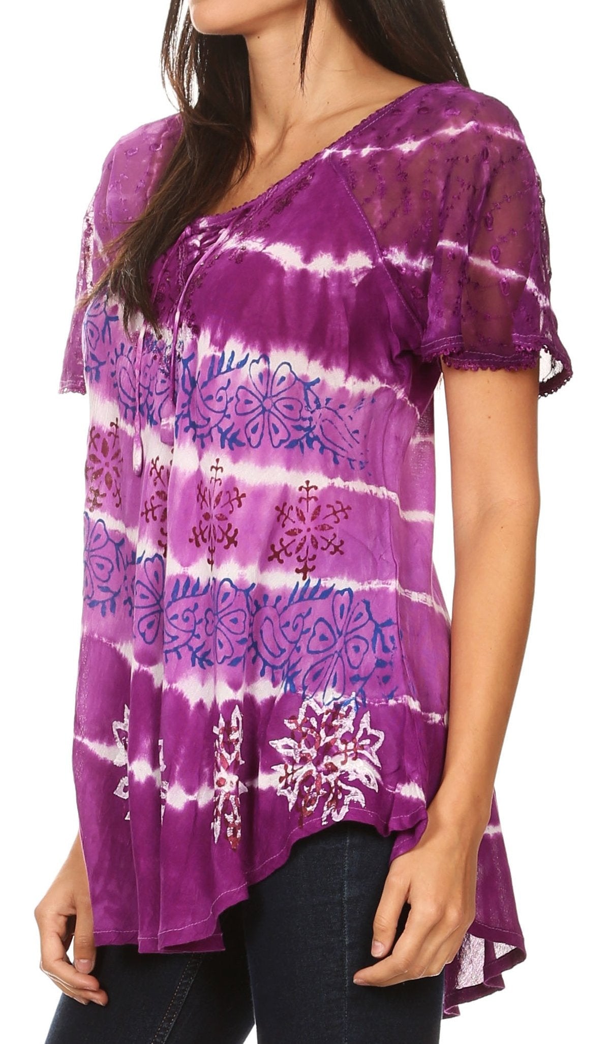 Sakkas Aline Women's Short Sleeve Casual Light Loose Scoop Neck Top Blouse Shirt - Concordia Style Boutique