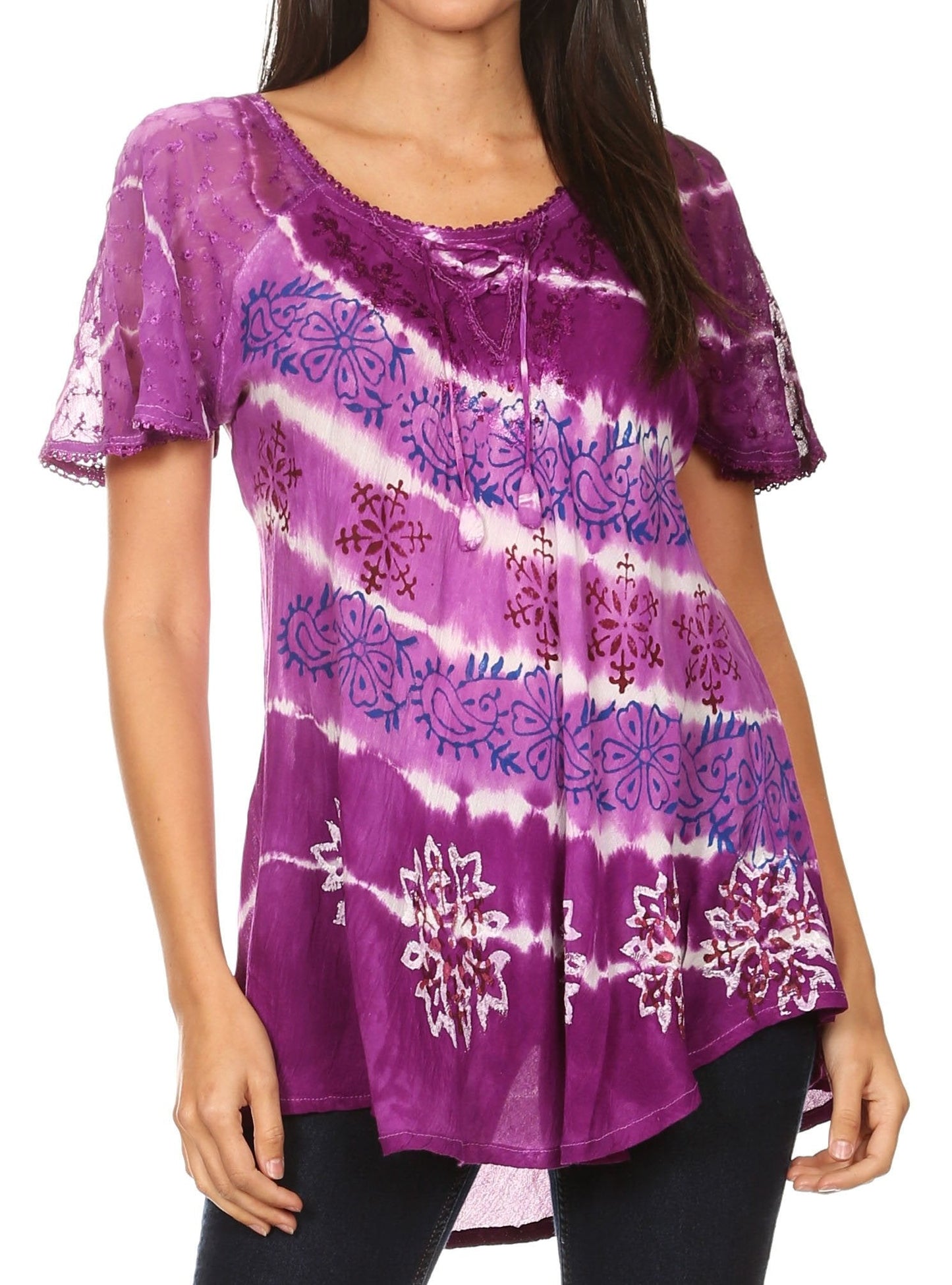Sakkas Aline Women's Short Sleeve Casual Light Loose Scoop Neck Top Blouse Shirt - Concordia Style Boutique