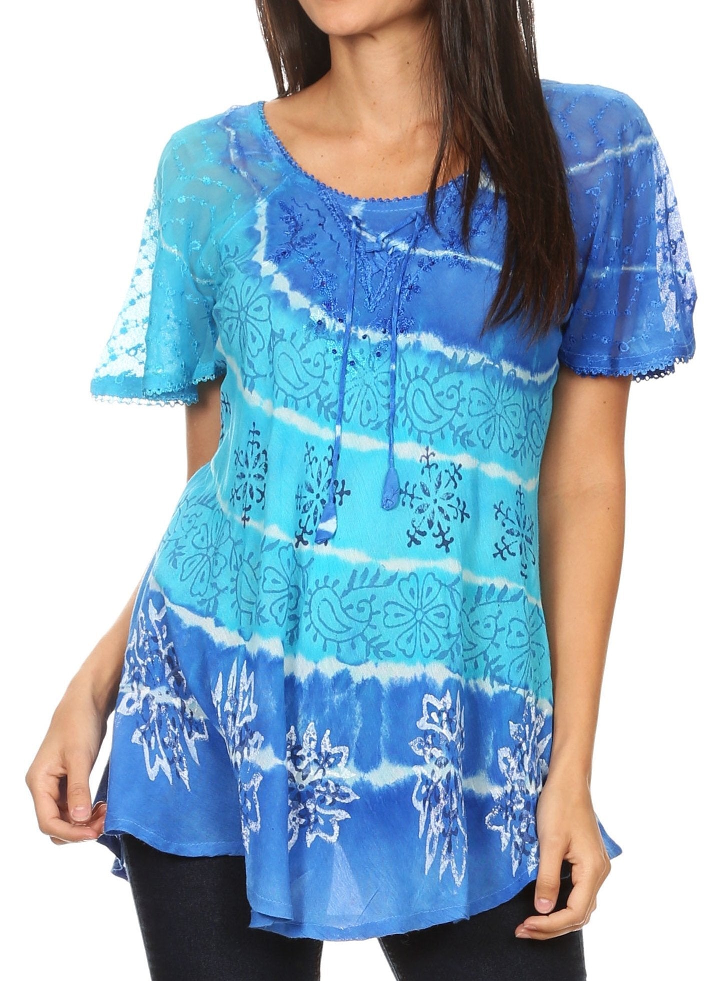 Sakkas Aline Women's Short Sleeve Casual Light Loose Scoop Neck Top Blouse Shirt - Concordia Style Boutique
