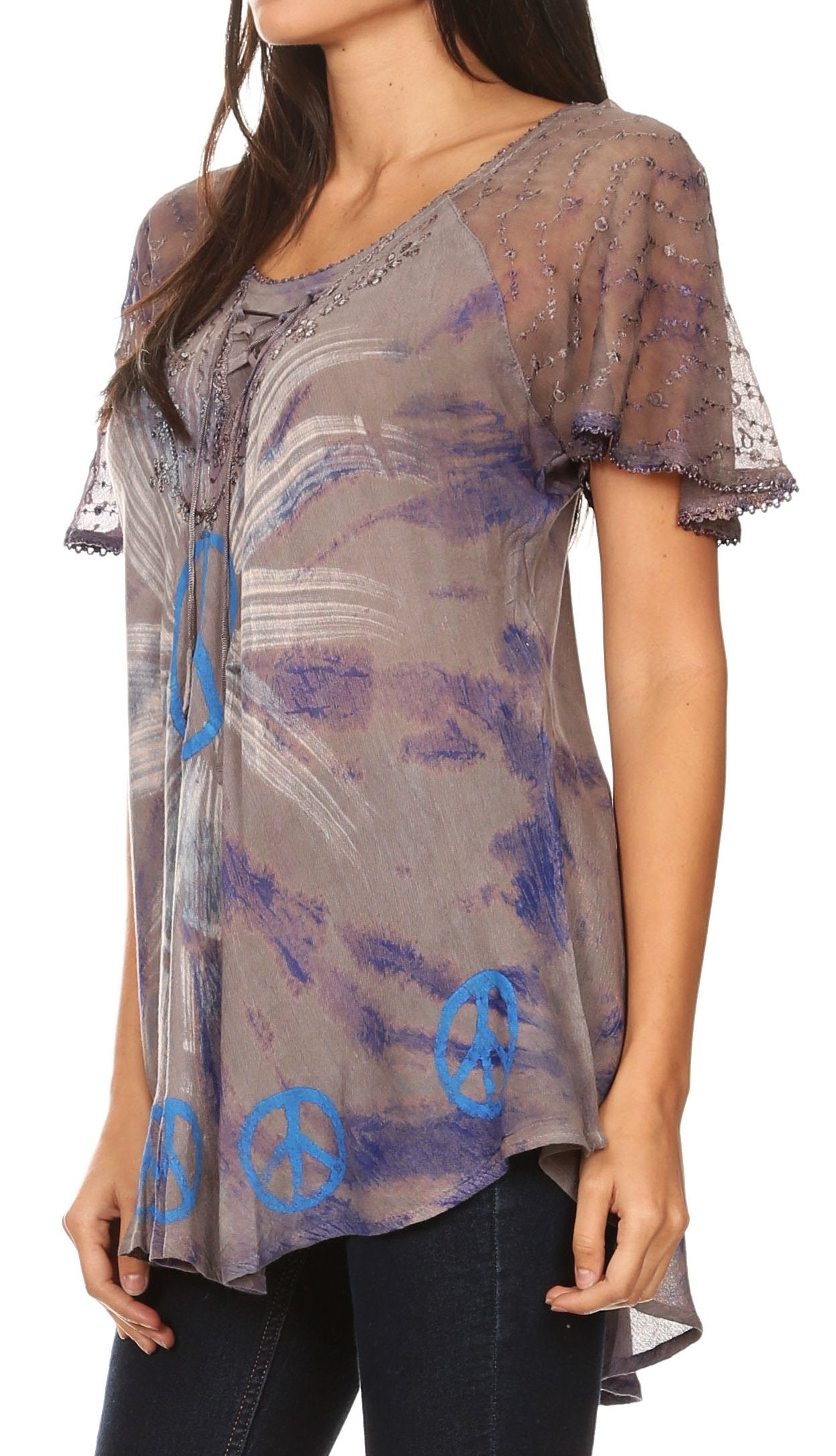 Sakkas Aline Women's Short Sleeve Casual Light Loose Scoop Neck Top Blouse Shirt - Concordia Style Boutique