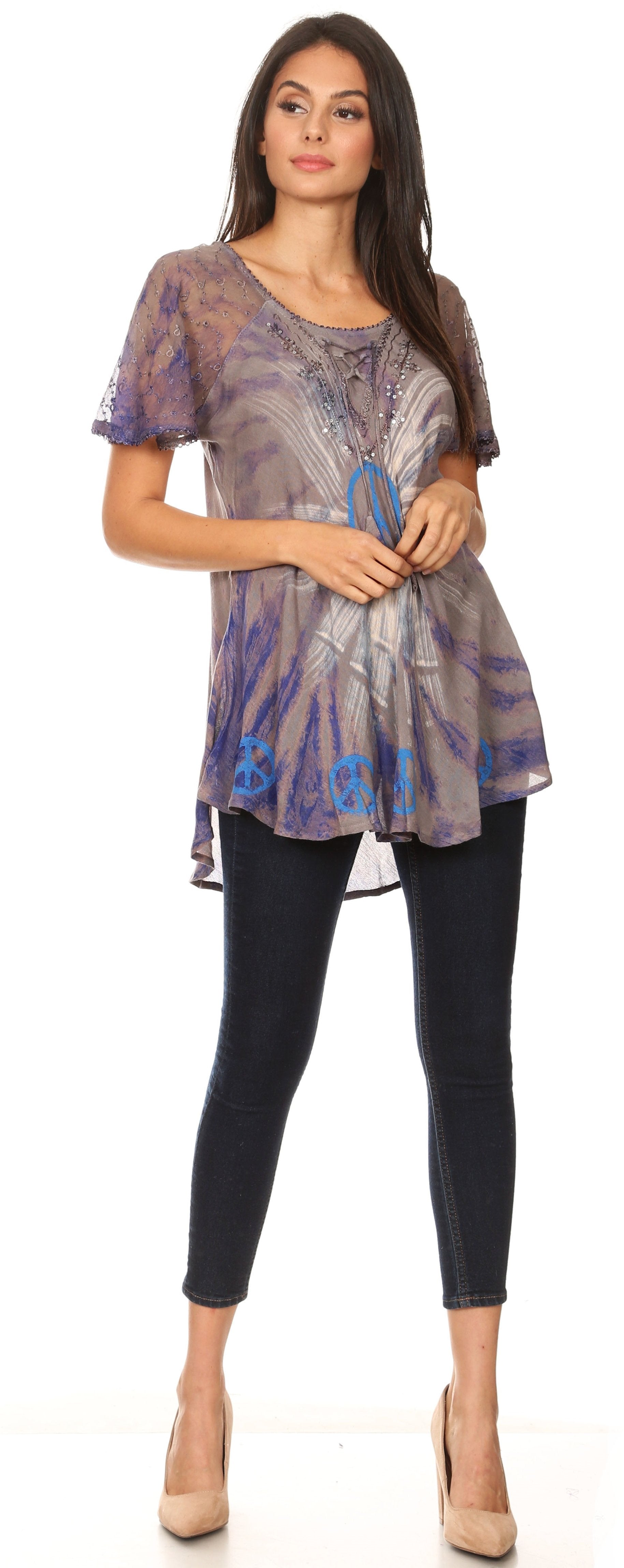 Sakkas Aline Women's Short Sleeve Casual Light Loose Scoop Neck Top Blouse Shirt - Concordia Style Boutique