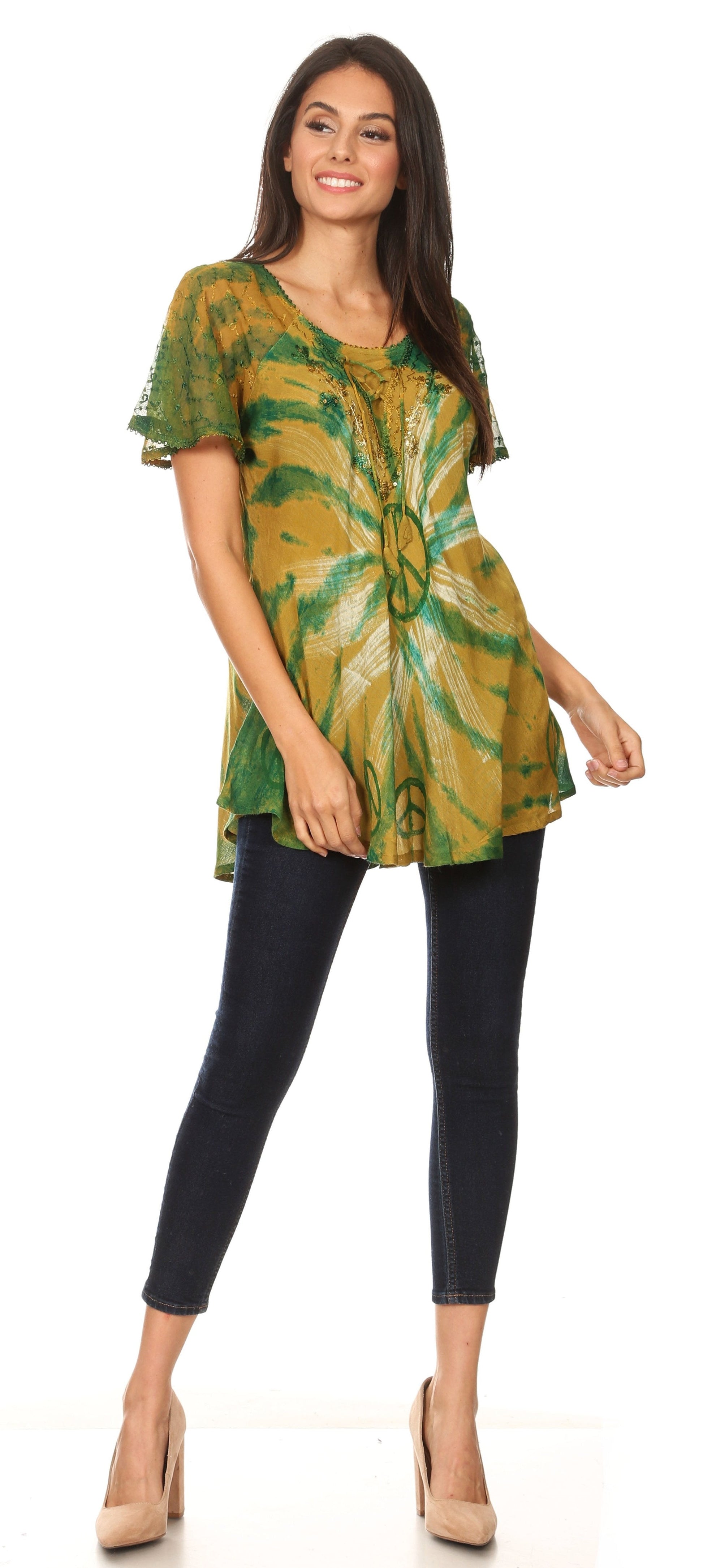 Sakkas Aline Women's Short Sleeve Casual Light Loose Scoop Neck Top Blouse Shirt - Concordia Style Boutique