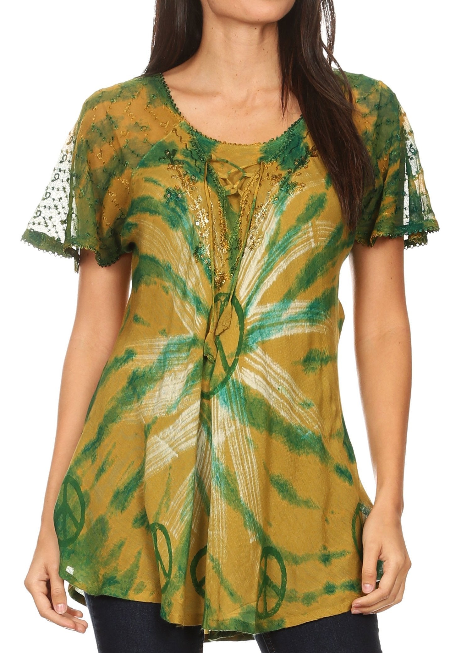 Sakkas Aline Women's Short Sleeve Casual Light Loose Scoop Neck Top Blouse Shirt - Concordia Style Boutique