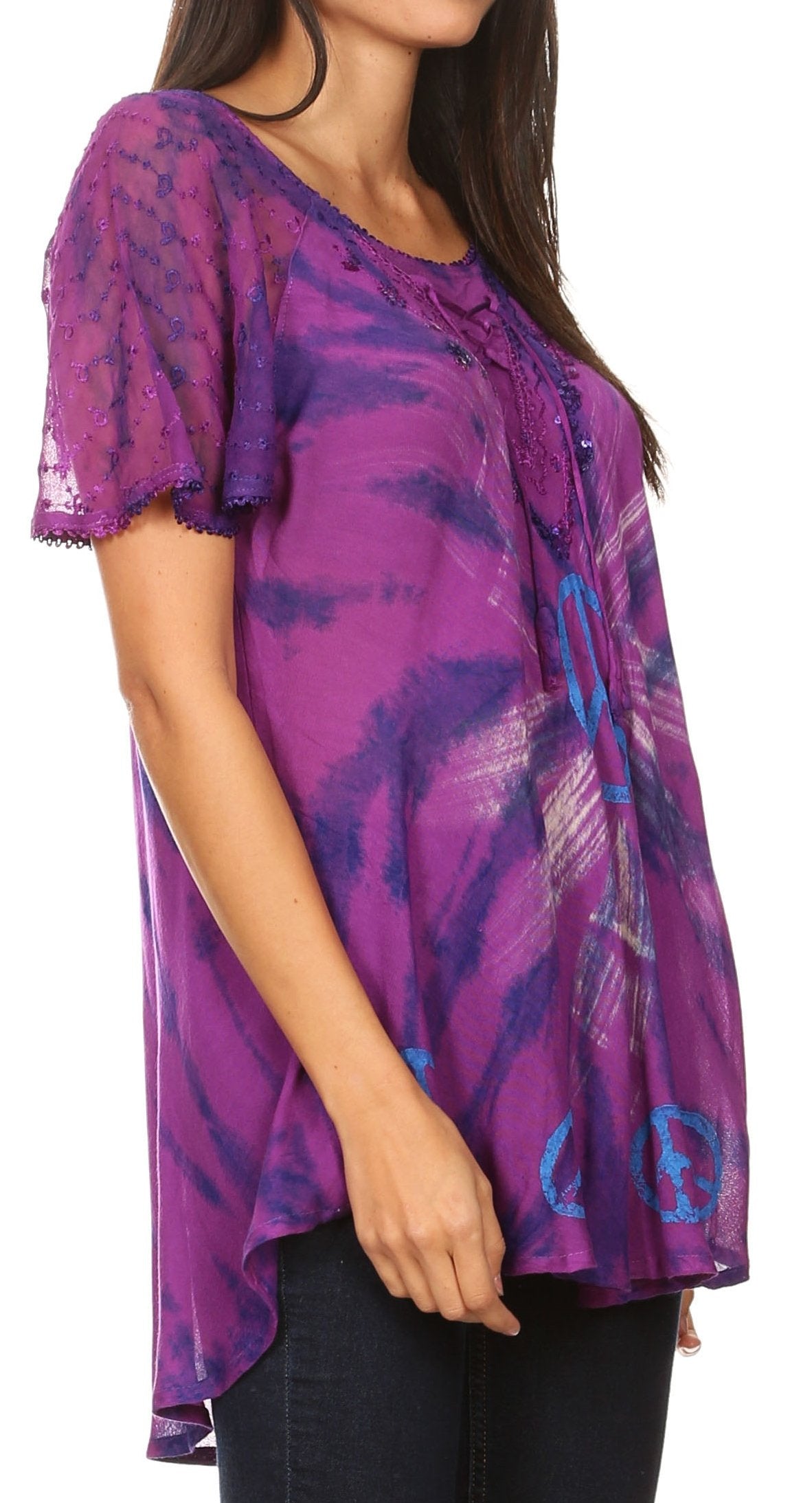 Sakkas Aline Women's Short Sleeve Casual Light Loose Scoop Neck Top Blouse Shirt - Concordia Style Boutique