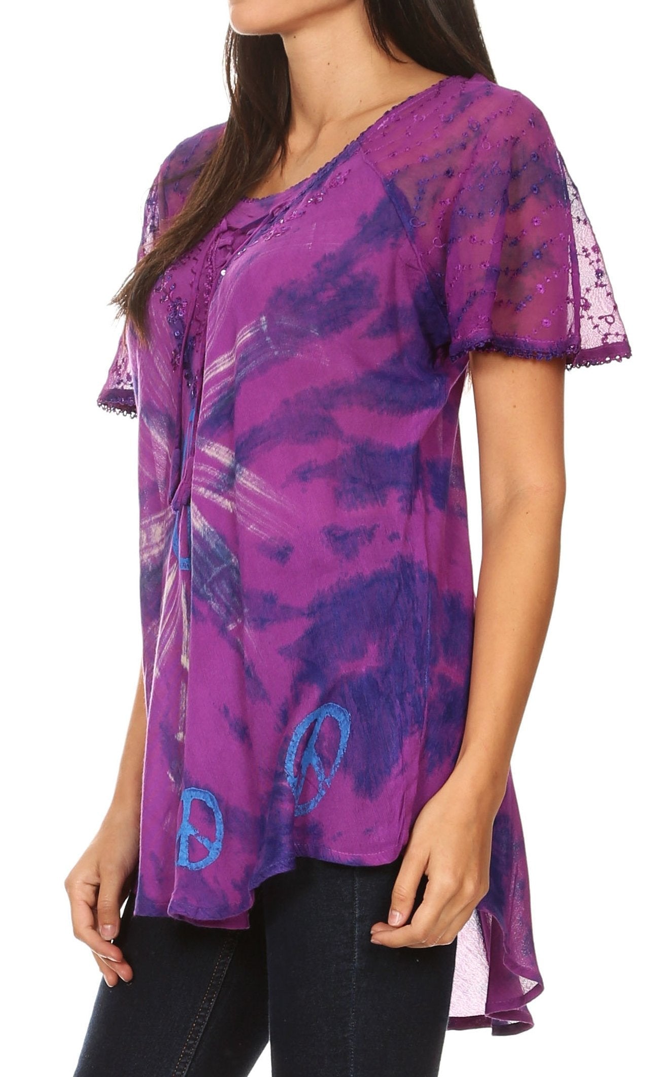 Sakkas Aline Women's Short Sleeve Casual Light Loose Scoop Neck Top Blouse Shirt - Concordia Style Boutique