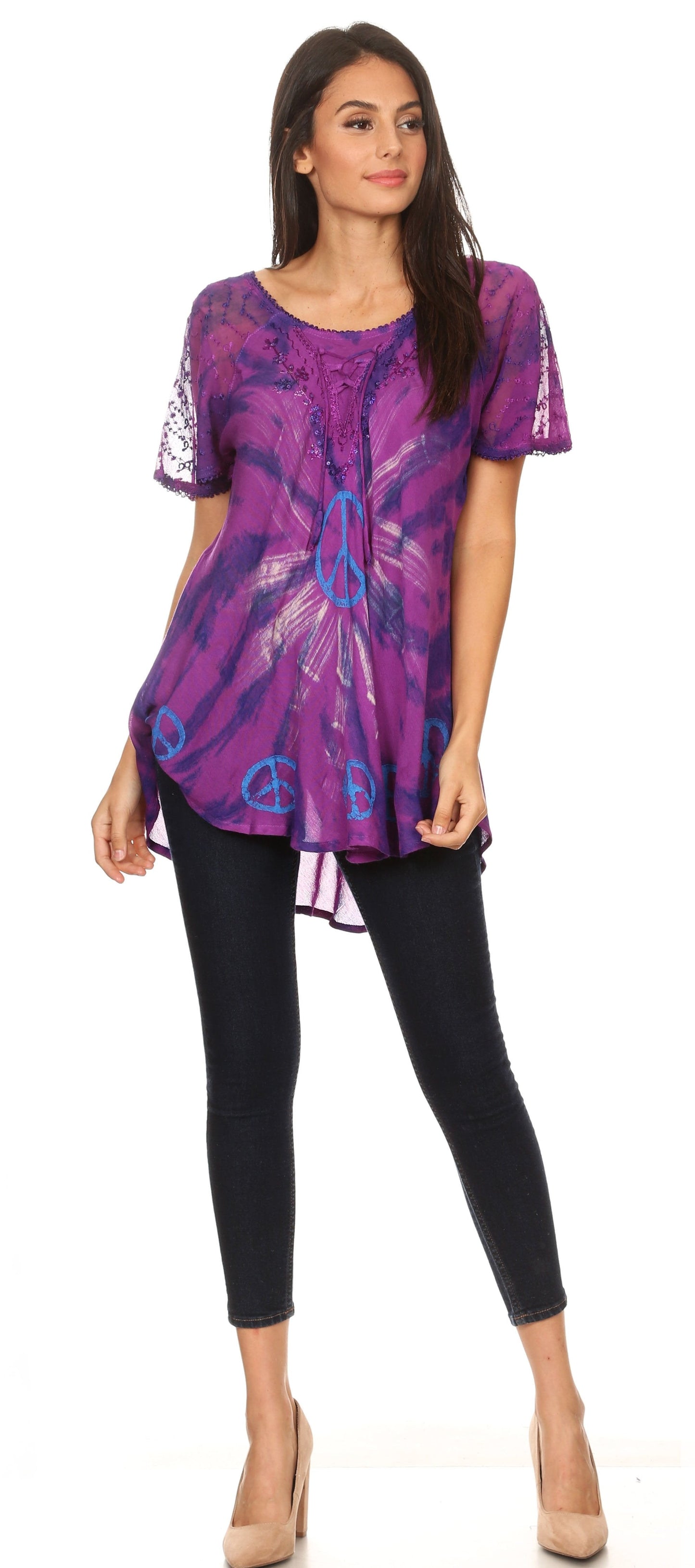 Sakkas Aline Women's Short Sleeve Casual Light Loose Scoop Neck Top Blouse Shirt - Concordia Style Boutique