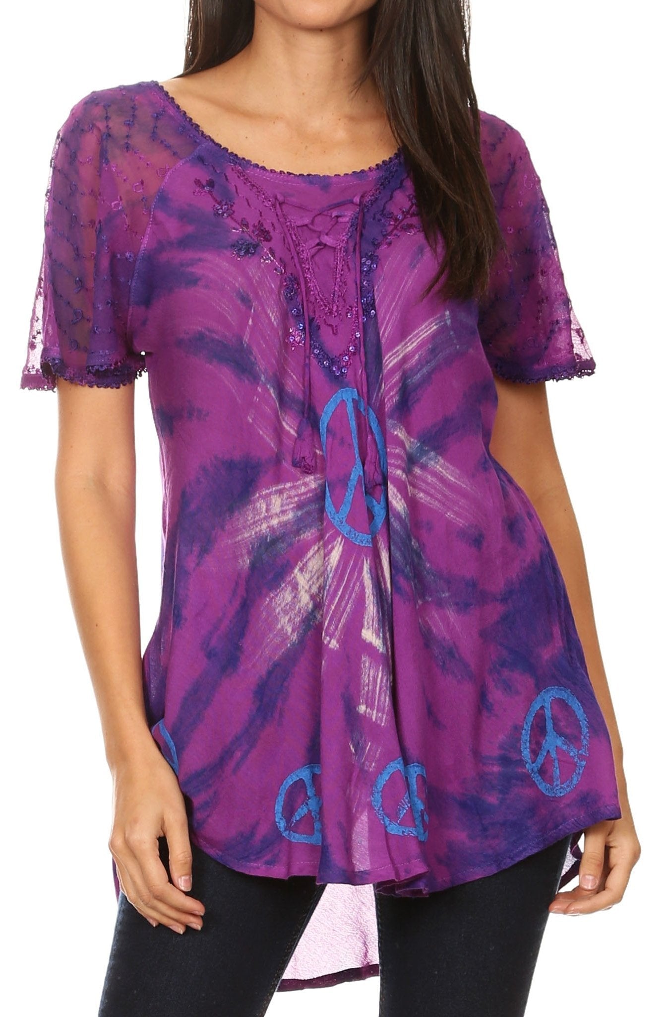 Sakkas Aline Women's Short Sleeve Casual Light Loose Scoop Neck Top Blouse Shirt - Concordia Style Boutique