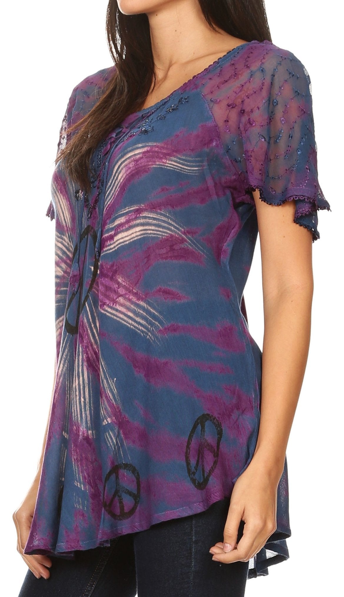 Sakkas Aline Women's Short Sleeve Casual Light Loose Scoop Neck Top Blouse Shirt - Concordia Style Boutique
