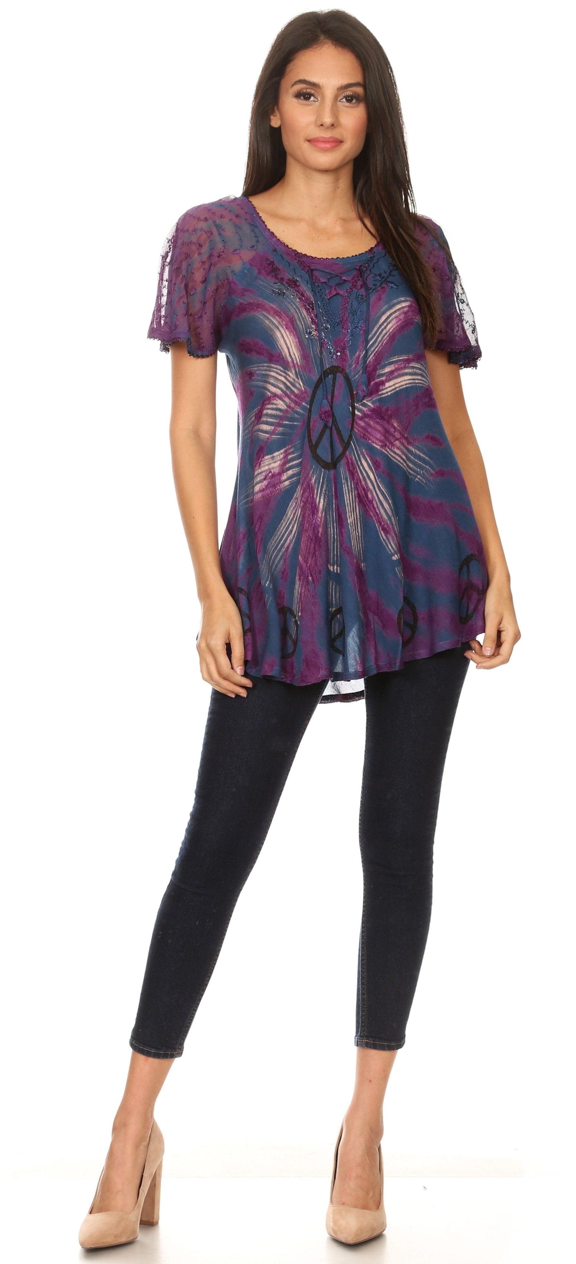 Sakkas Aline Women's Short Sleeve Casual Light Loose Scoop Neck Top Blouse Shirt - Concordia Style Boutique