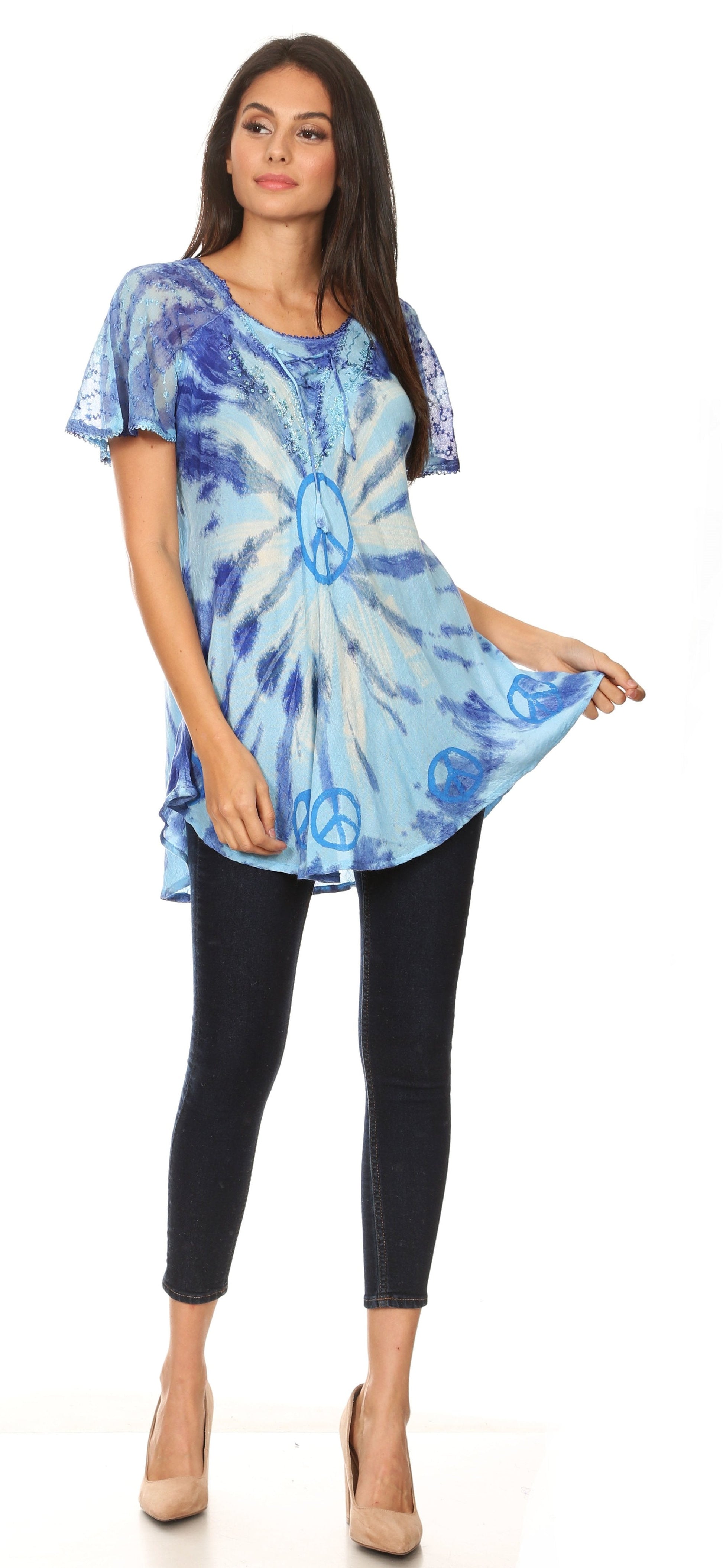 Sakkas Aline Women's Short Sleeve Casual Light Loose Scoop Neck Top Blouse Shirt - Concordia Style Boutique