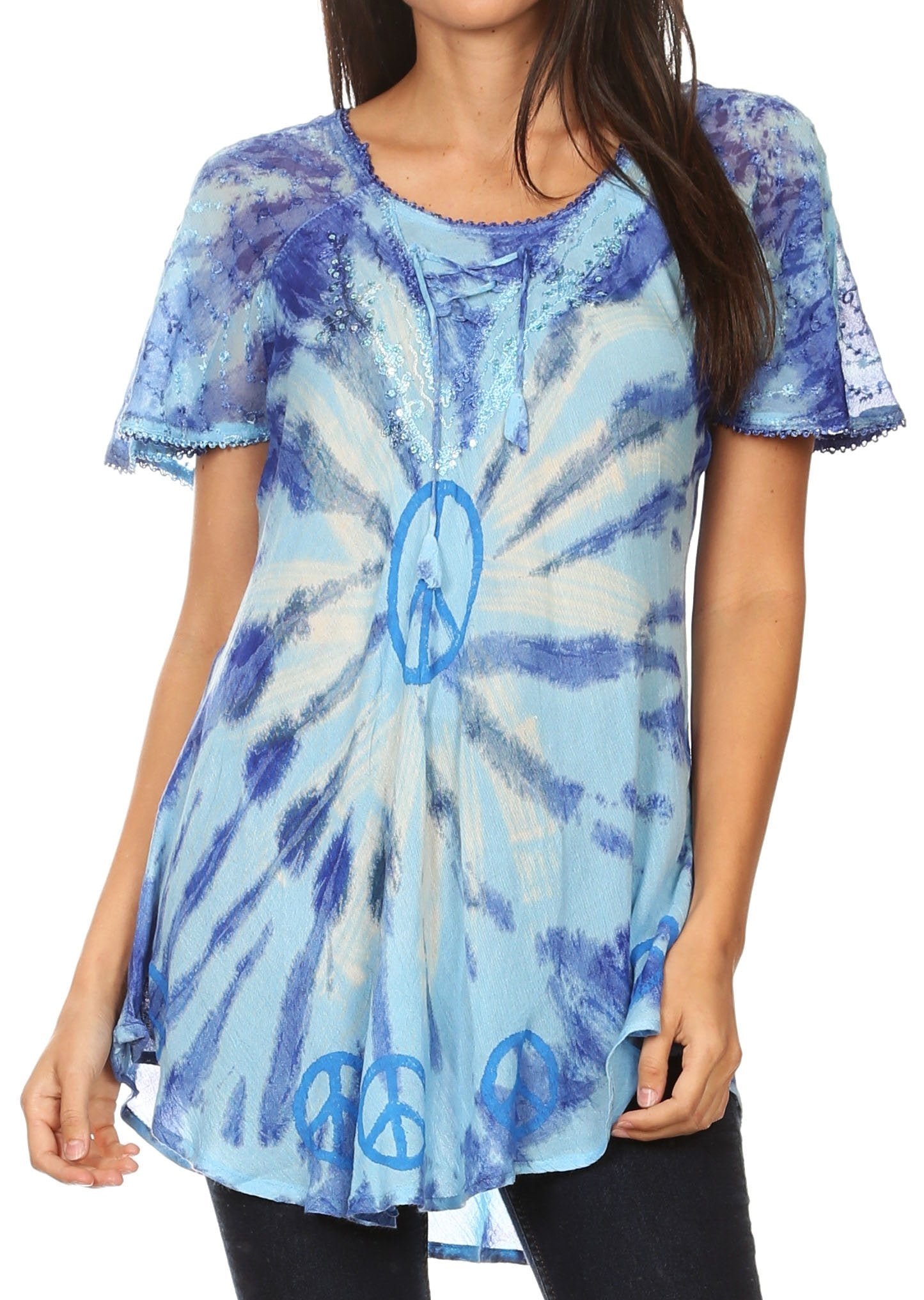 Sakkas Aline Women's Short Sleeve Casual Light Loose Scoop Neck Top Blouse Shirt - Concordia Style Boutique