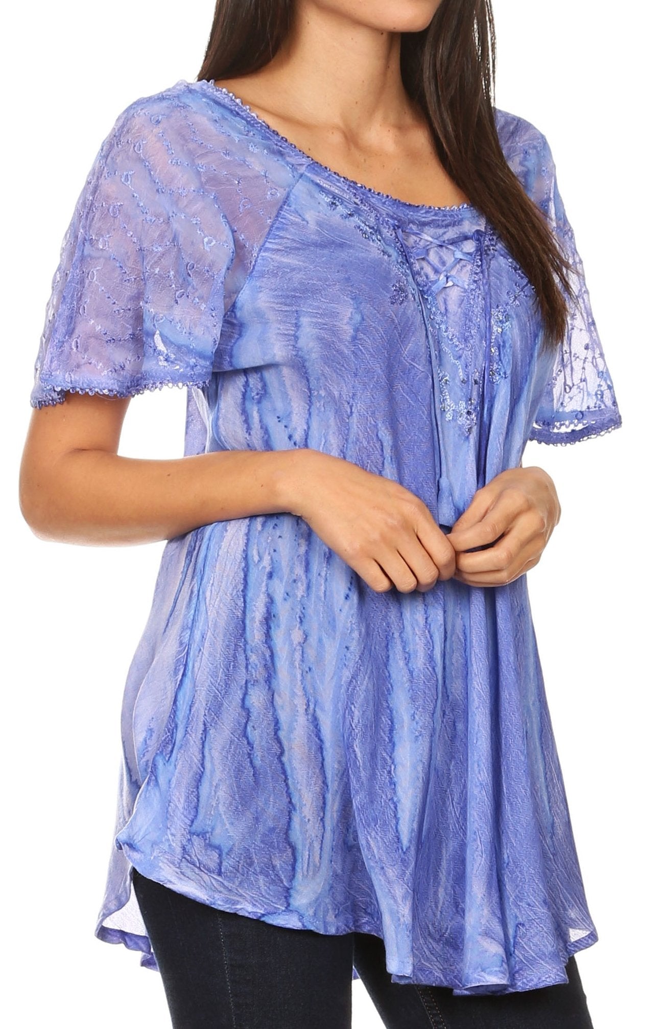 Sakkas Aline Women's Short Sleeve Casual Light Loose Scoop Neck Top Blouse Shirt - Concordia Style Boutique