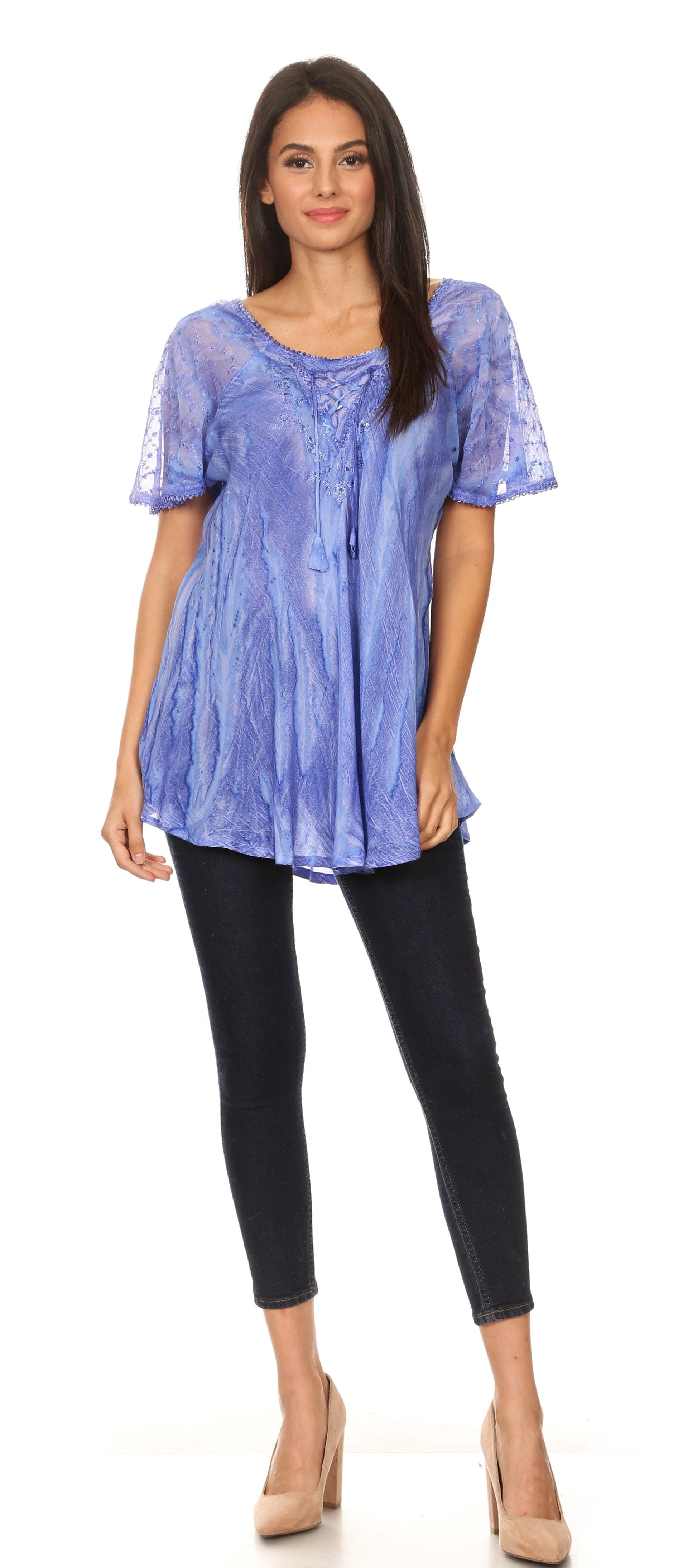 Sakkas Aline Women's Short Sleeve Casual Light Loose Scoop Neck Top Blouse Shirt - Concordia Style Boutique