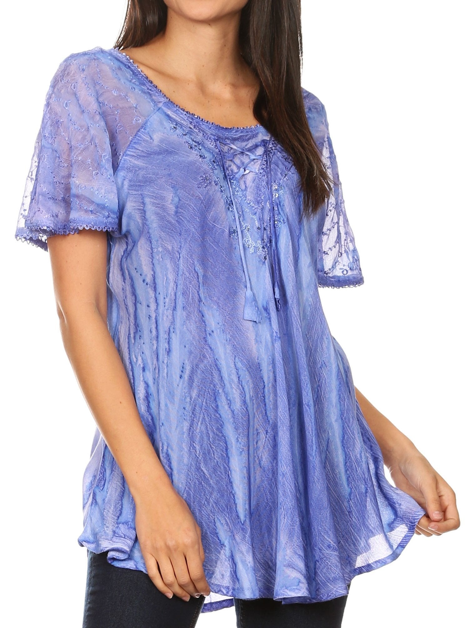 Sakkas Aline Women's Short Sleeve Casual Light Loose Scoop Neck Top Blouse Shirt - Concordia Style Boutique