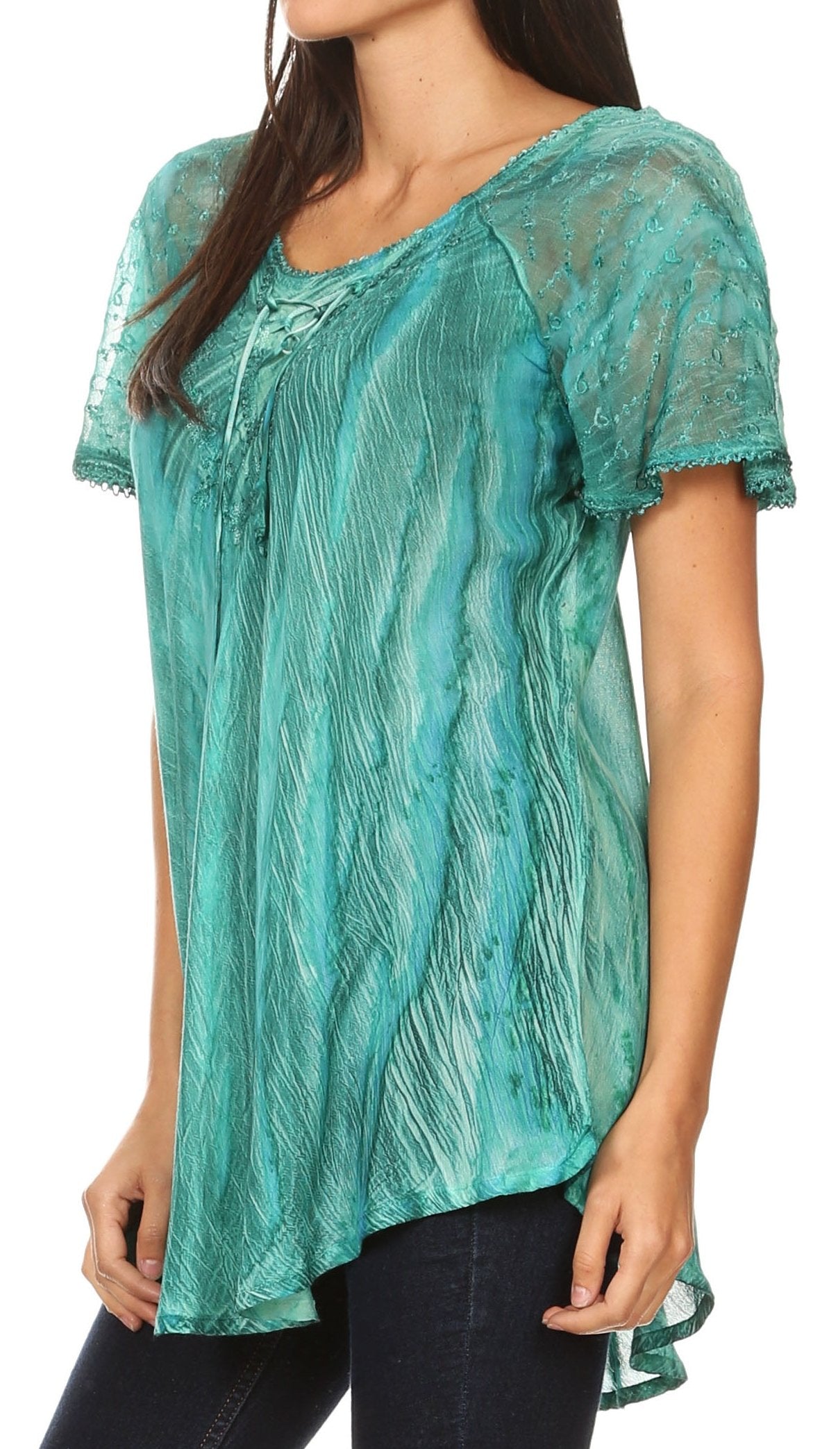 Sakkas Aline Women's Short Sleeve Casual Light Loose Scoop Neck Top Blouse Shirt - Concordia Style Boutique