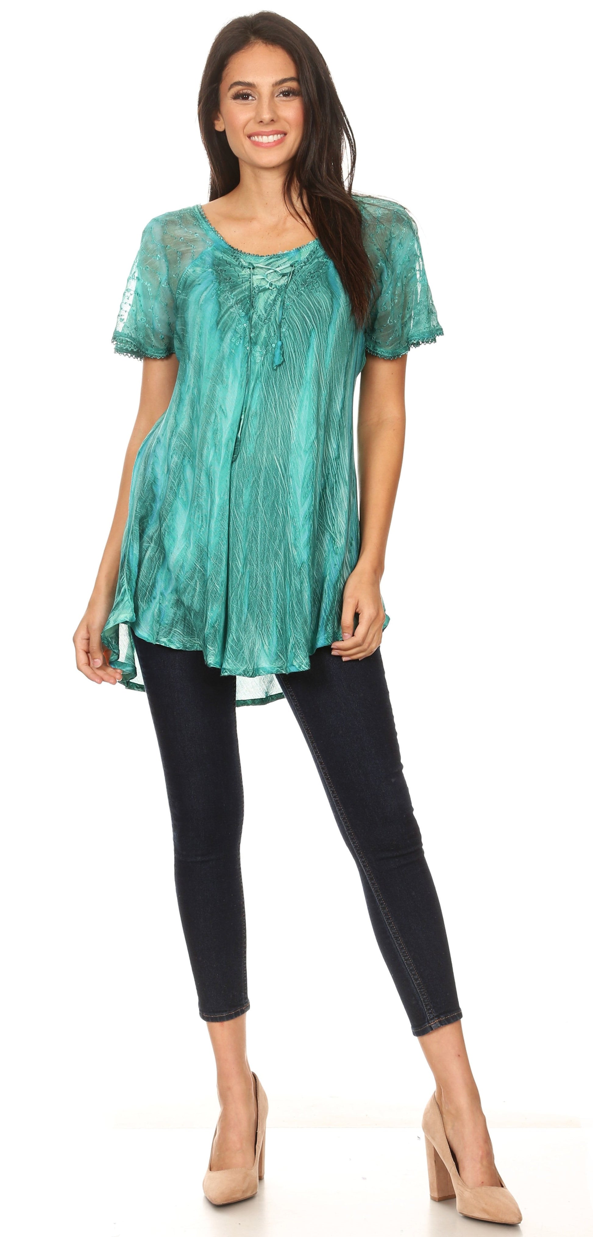 Sakkas Aline Women's Short Sleeve Casual Light Loose Scoop Neck Top Blouse Shirt - Concordia Style Boutique