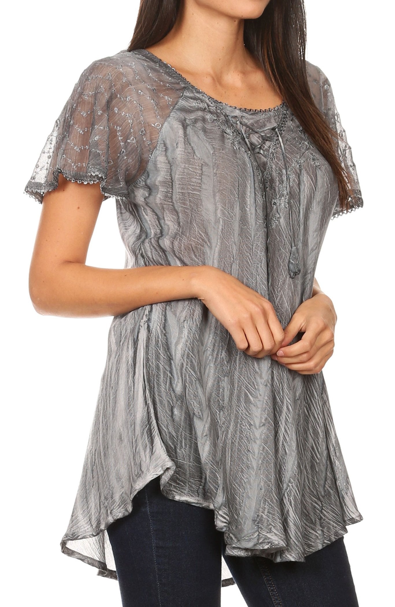 Sakkas Aline Women's Short Sleeve Casual Light Loose Scoop Neck Top Blouse Shirt - Concordia Style Boutique