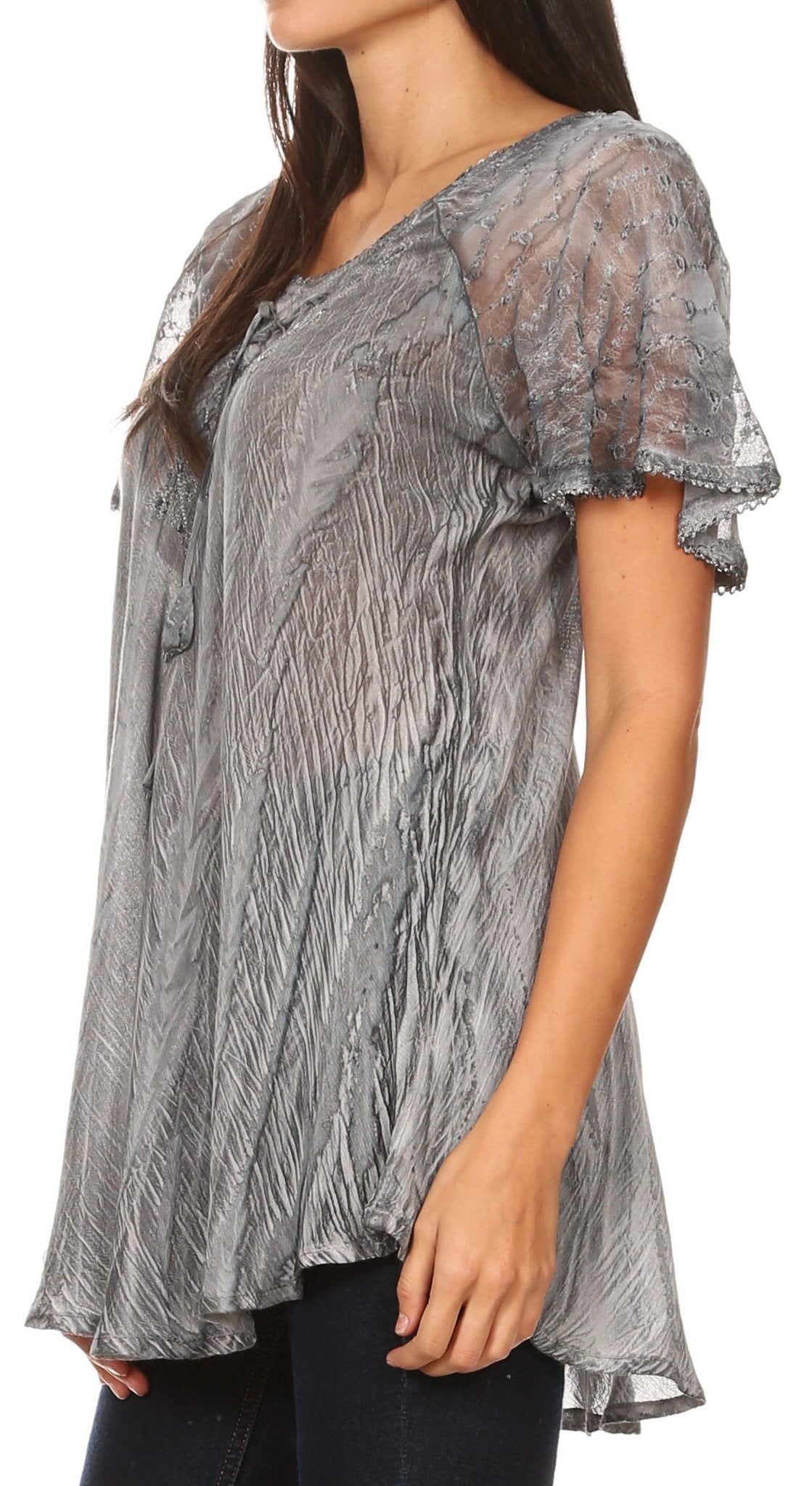 Sakkas Aline Women's Short Sleeve Casual Light Loose Scoop Neck Top Blouse Shirt - Concordia Style Boutique