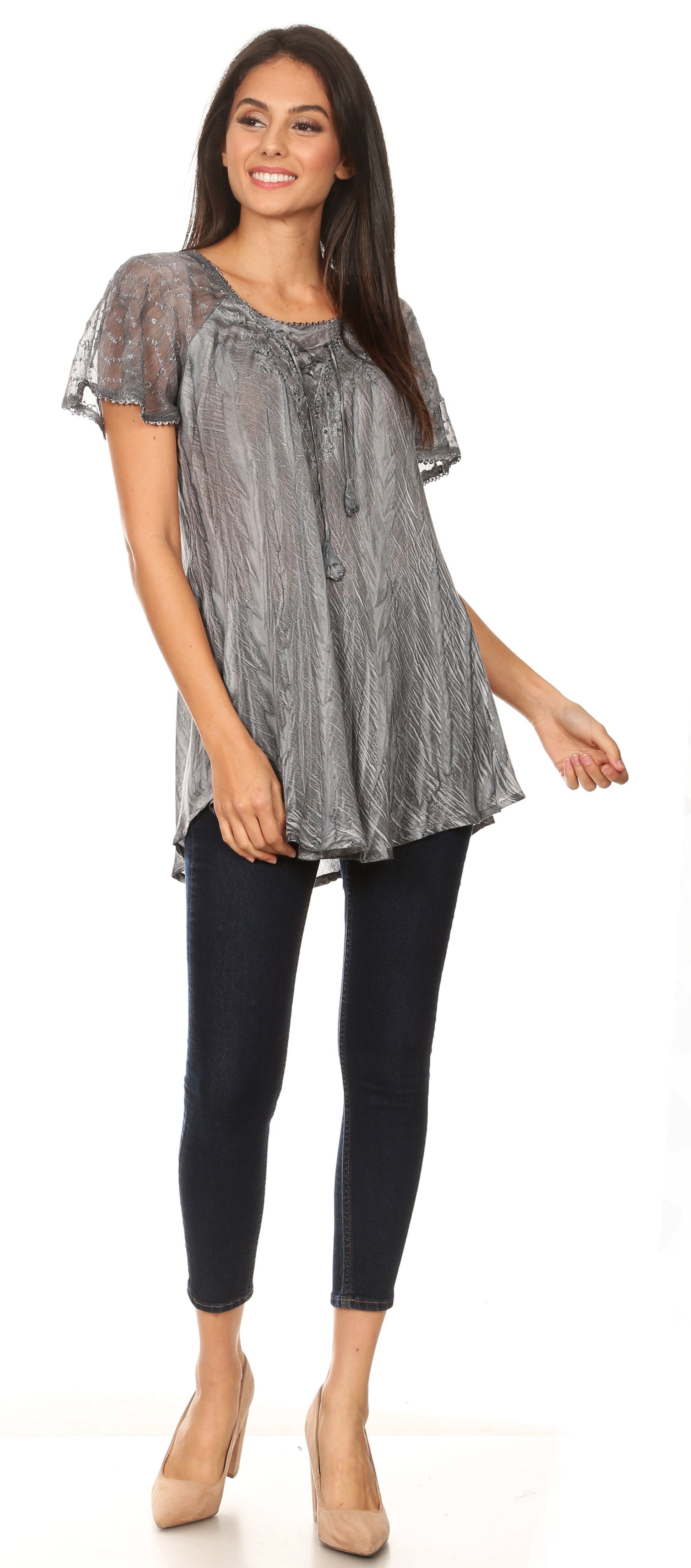 Sakkas Aline Women's Short Sleeve Casual Light Loose Scoop Neck Top Blouse Shirt - Concordia Style Boutique