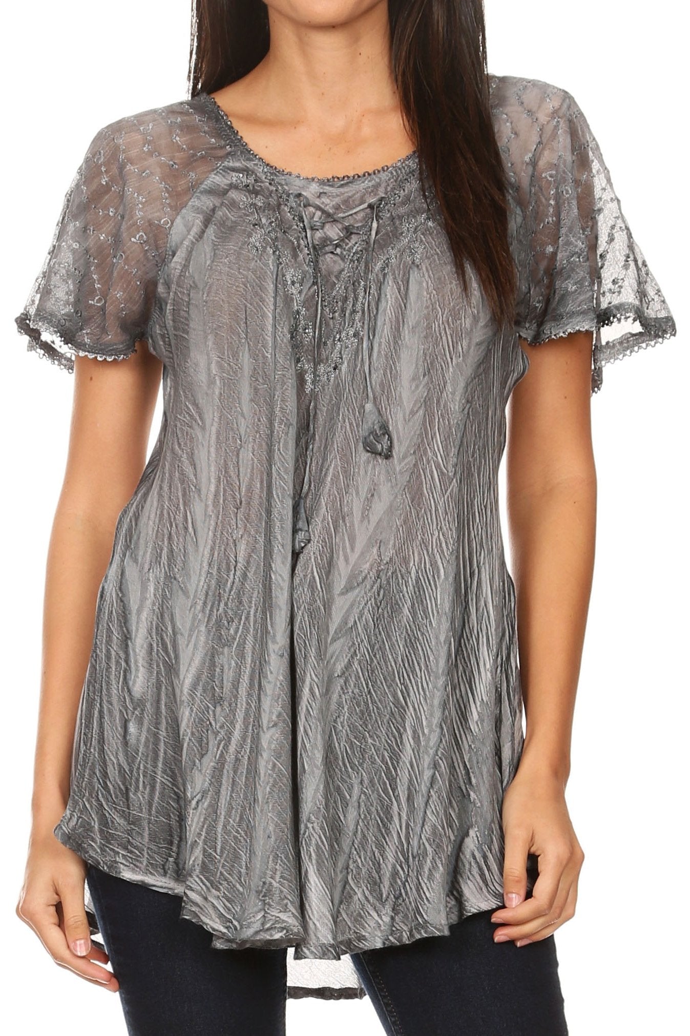 Sakkas Aline Women's Short Sleeve Casual Light Loose Scoop Neck Top Blouse Shirt - Concordia Style Boutique