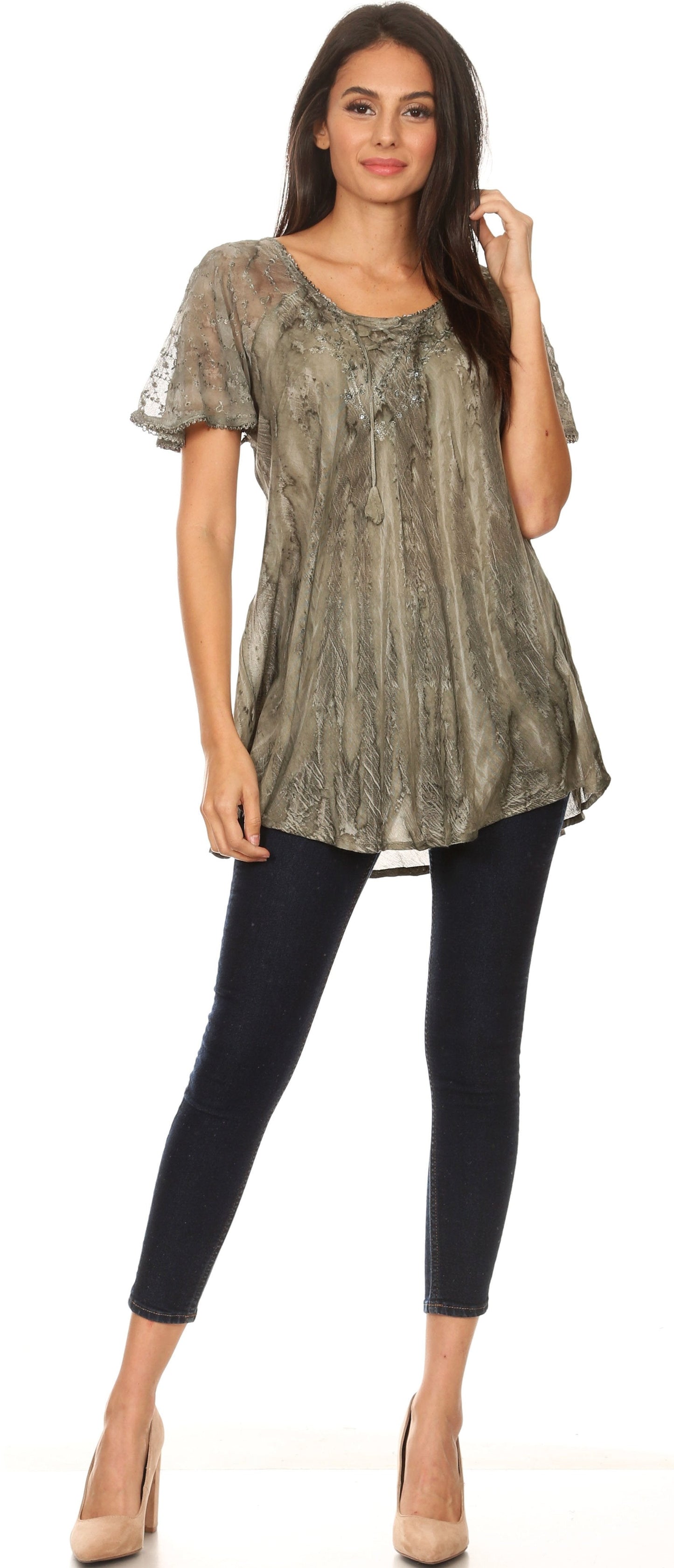 Sakkas Aline Women's Short Sleeve Casual Light Loose Scoop Neck Top Blouse Shirt - Concordia Style Boutique