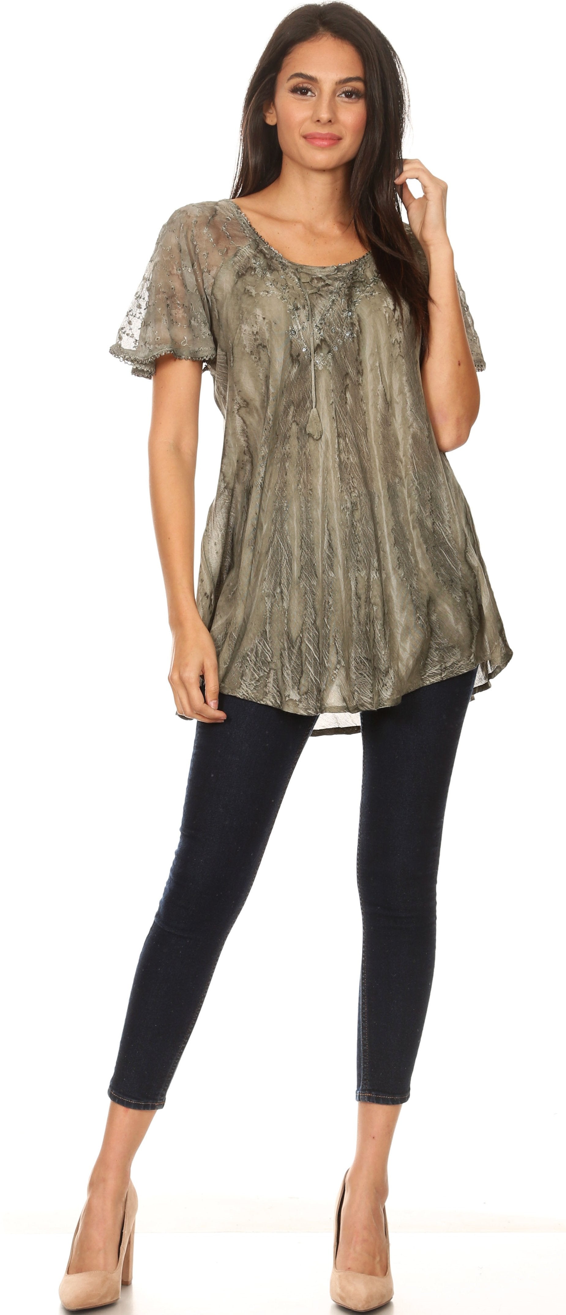Sakkas Aline Women's Short Sleeve Casual Light Loose Scoop Neck Top Blouse Shirt - Concordia Style Boutique