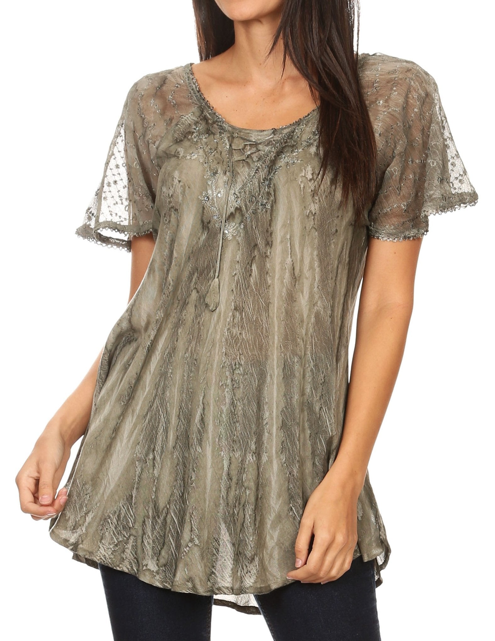 Sakkas Aline Women's Short Sleeve Casual Light Loose Scoop Neck Top Blouse Shirt - Concordia Style Boutique