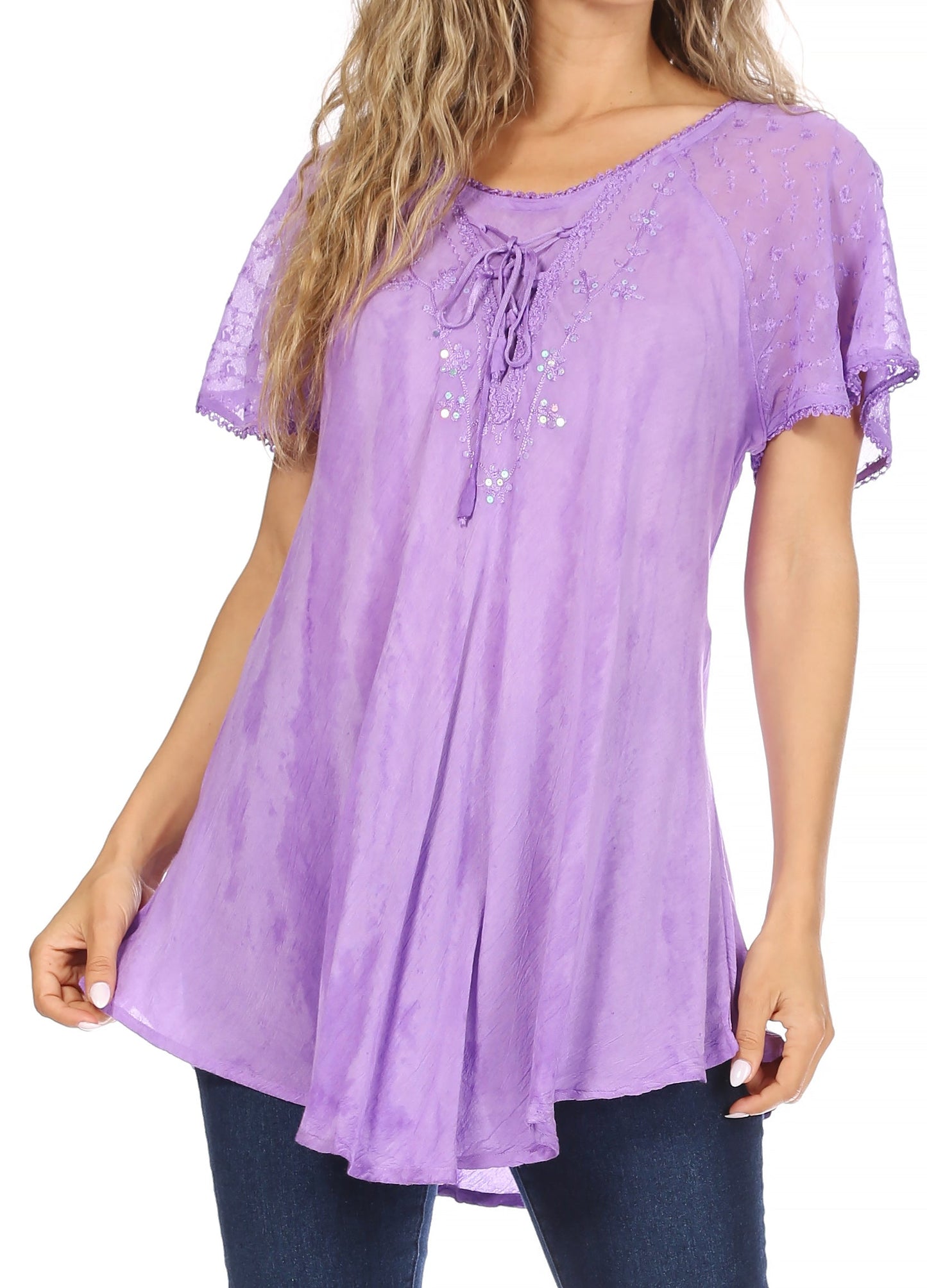 Sakkas Aline Women's Short Sleeve Casual Light Loose Scoop Neck Top Blouse Shirt - Concordia Style Boutique